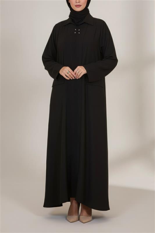 Black Pearls Crepe Abaya by Le Muga