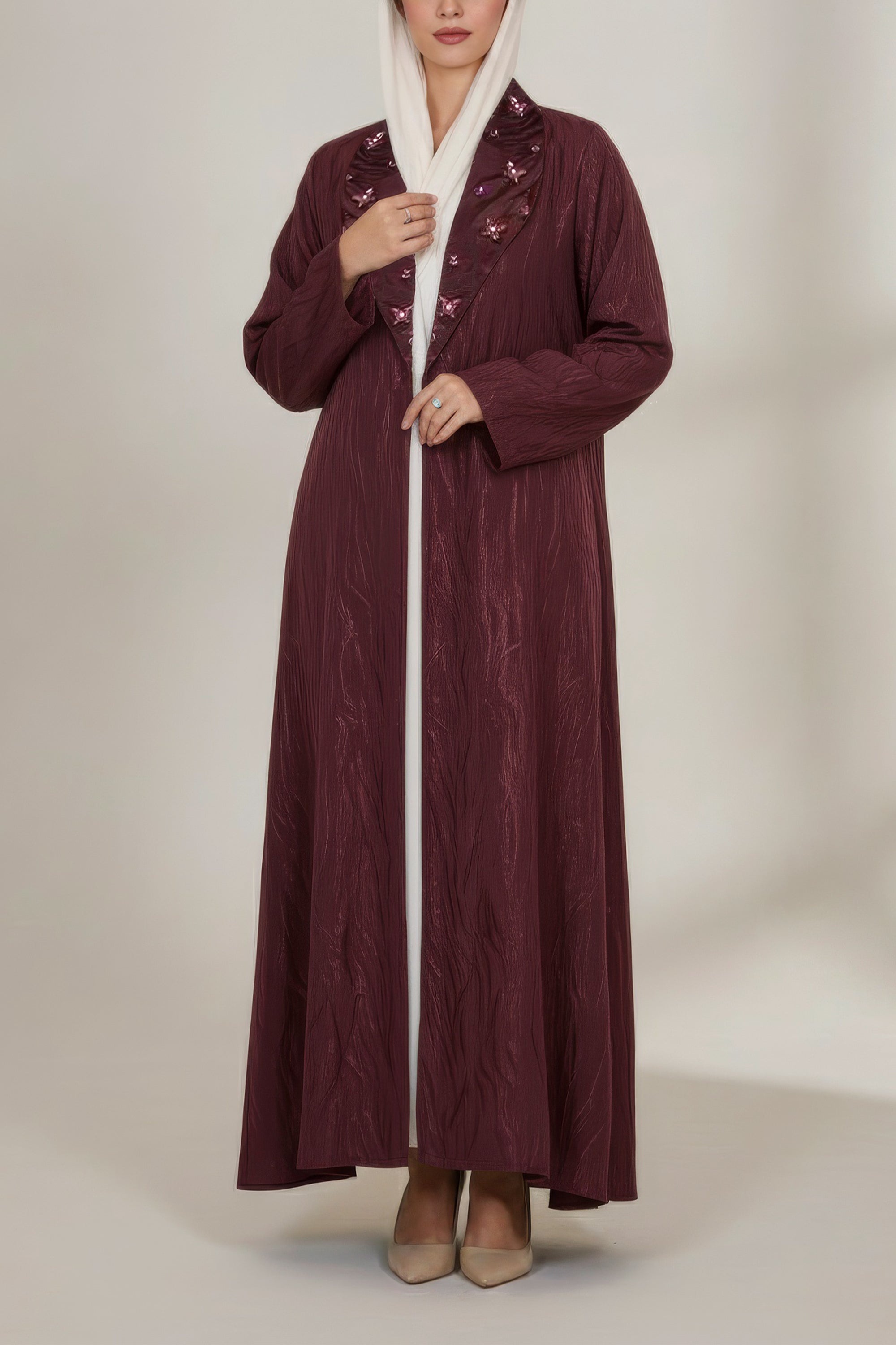 Purple Washed Silk with Stones Abaya by Le Muga