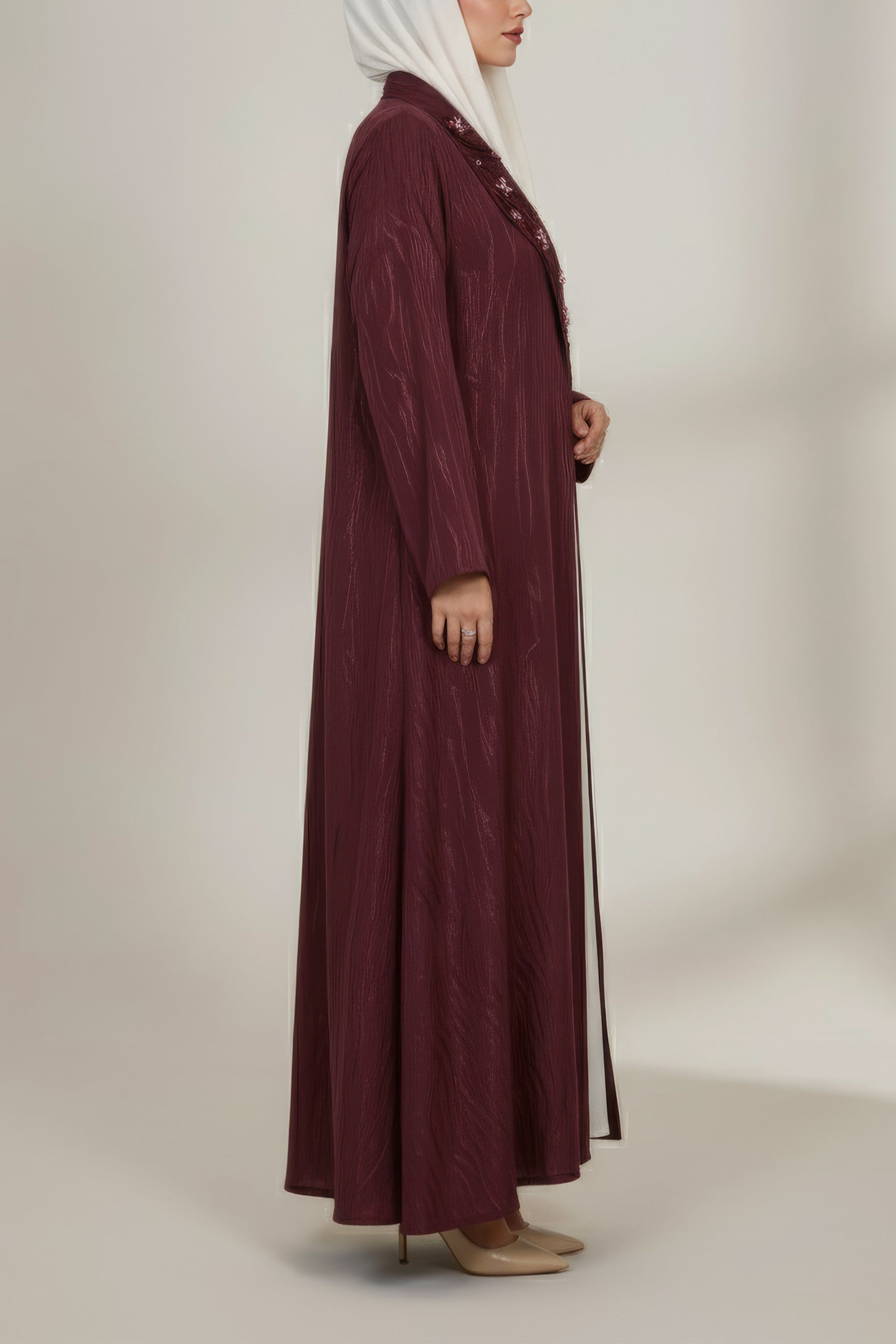 Purple Washed Silk with Stones Abaya by Le Muga