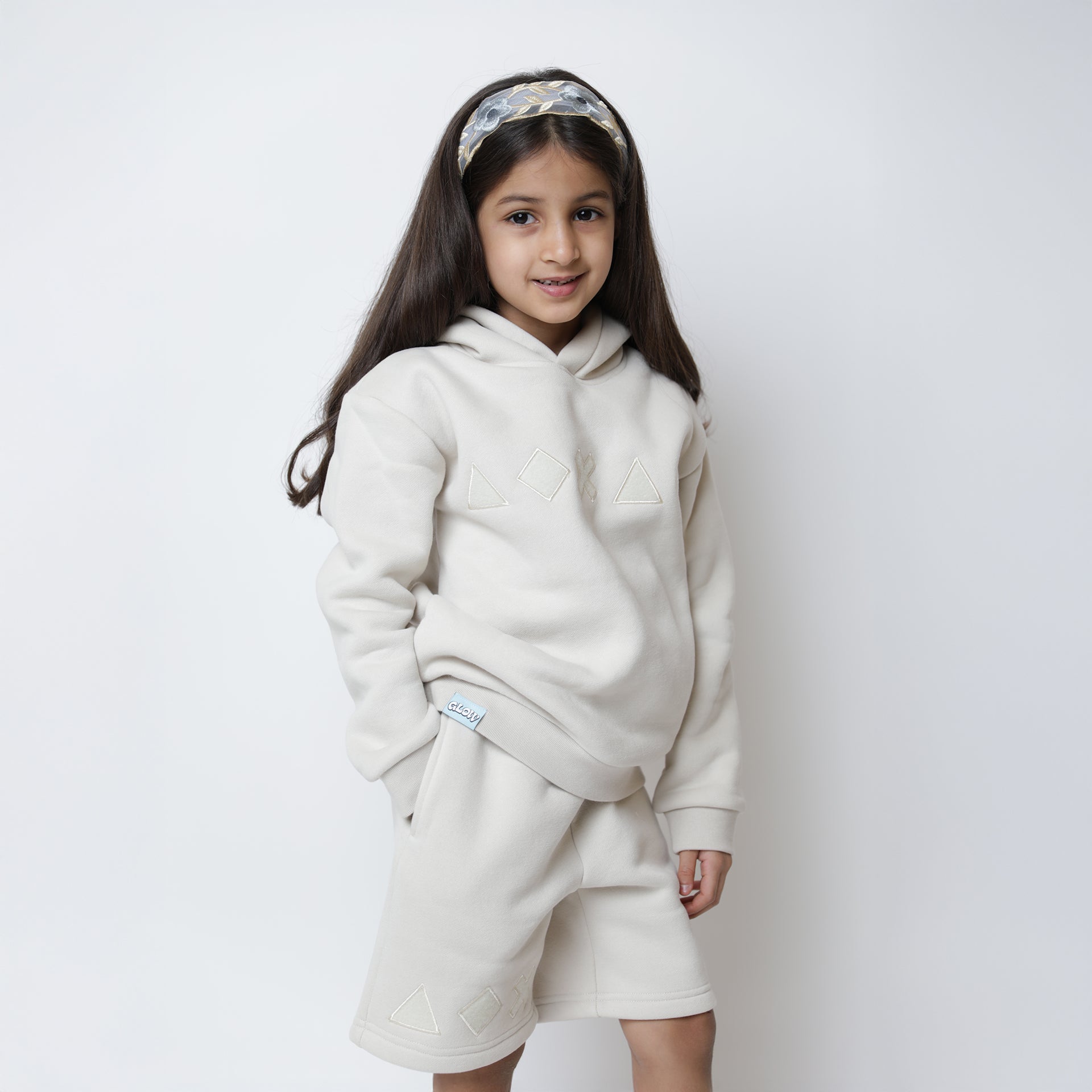 Kids Beige Hoodie and Shorts Set by Glow Kids