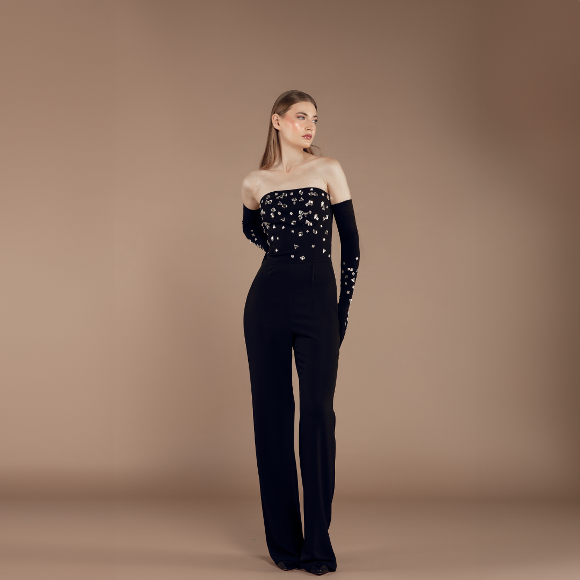 Crystal-Embellished Sleeveless Jumpsuit by Lili Blanc