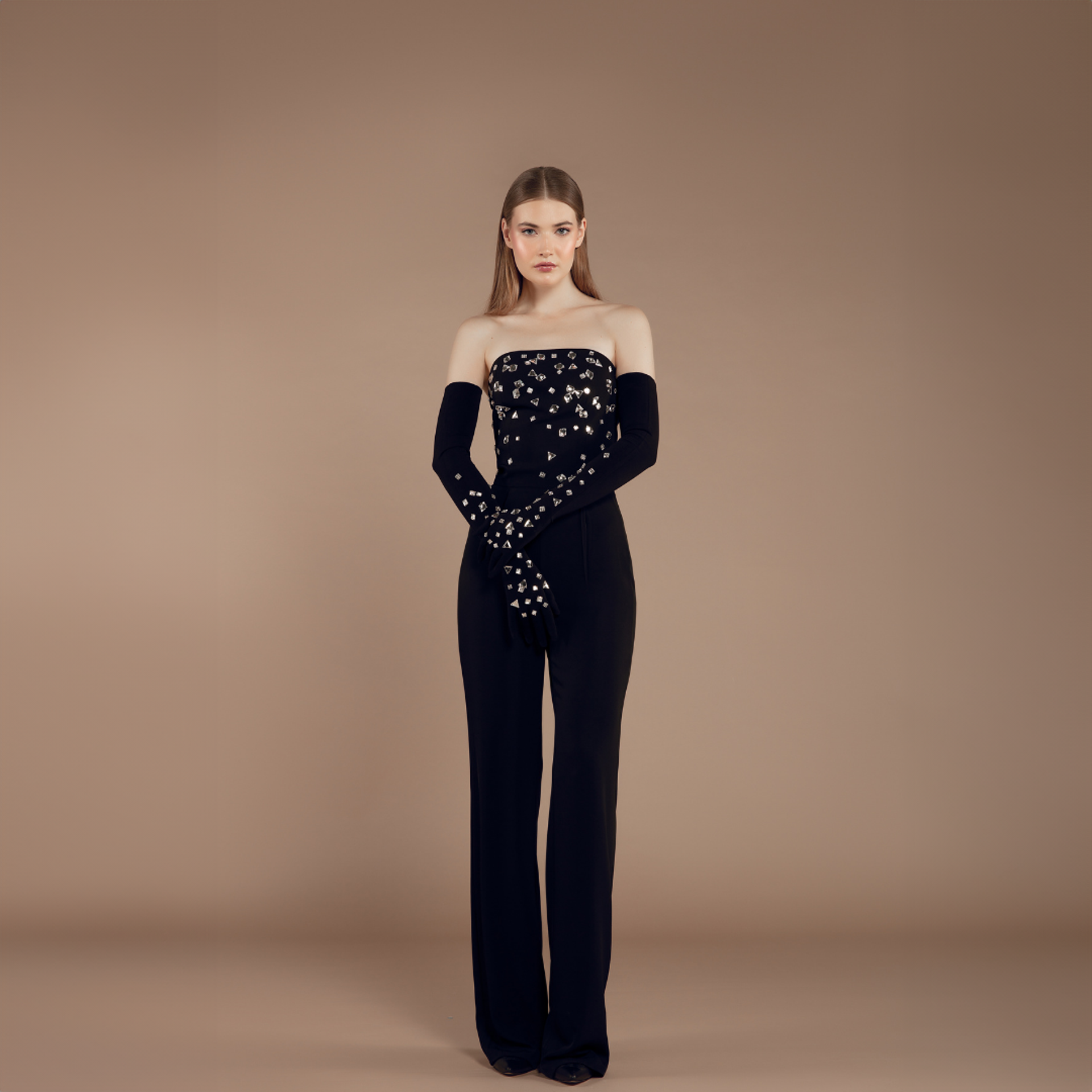 Crystal-Embellished Sleeveless Jumpsuit by Lili Blanc