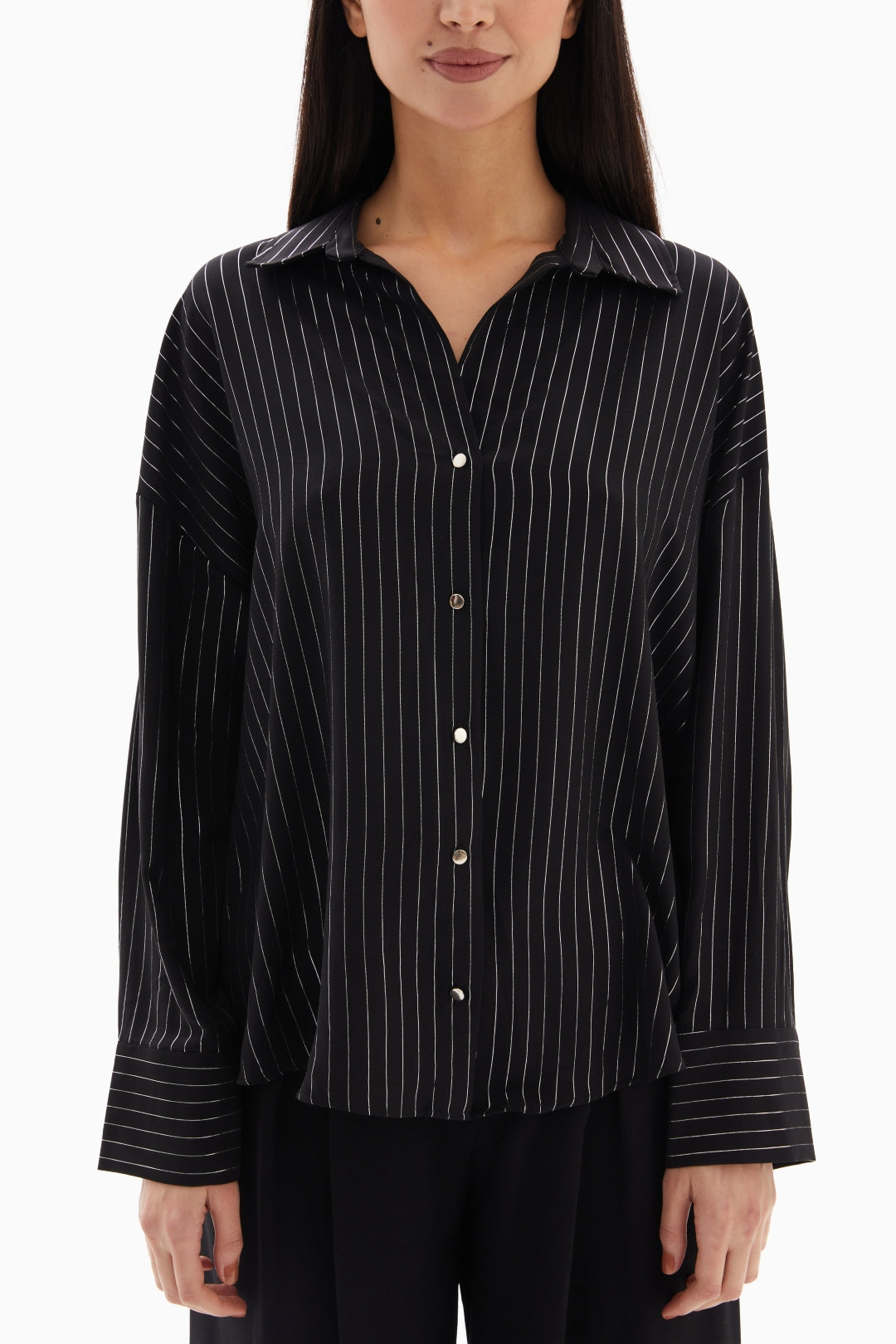 Black Pinstripe Blouse By WECRE8