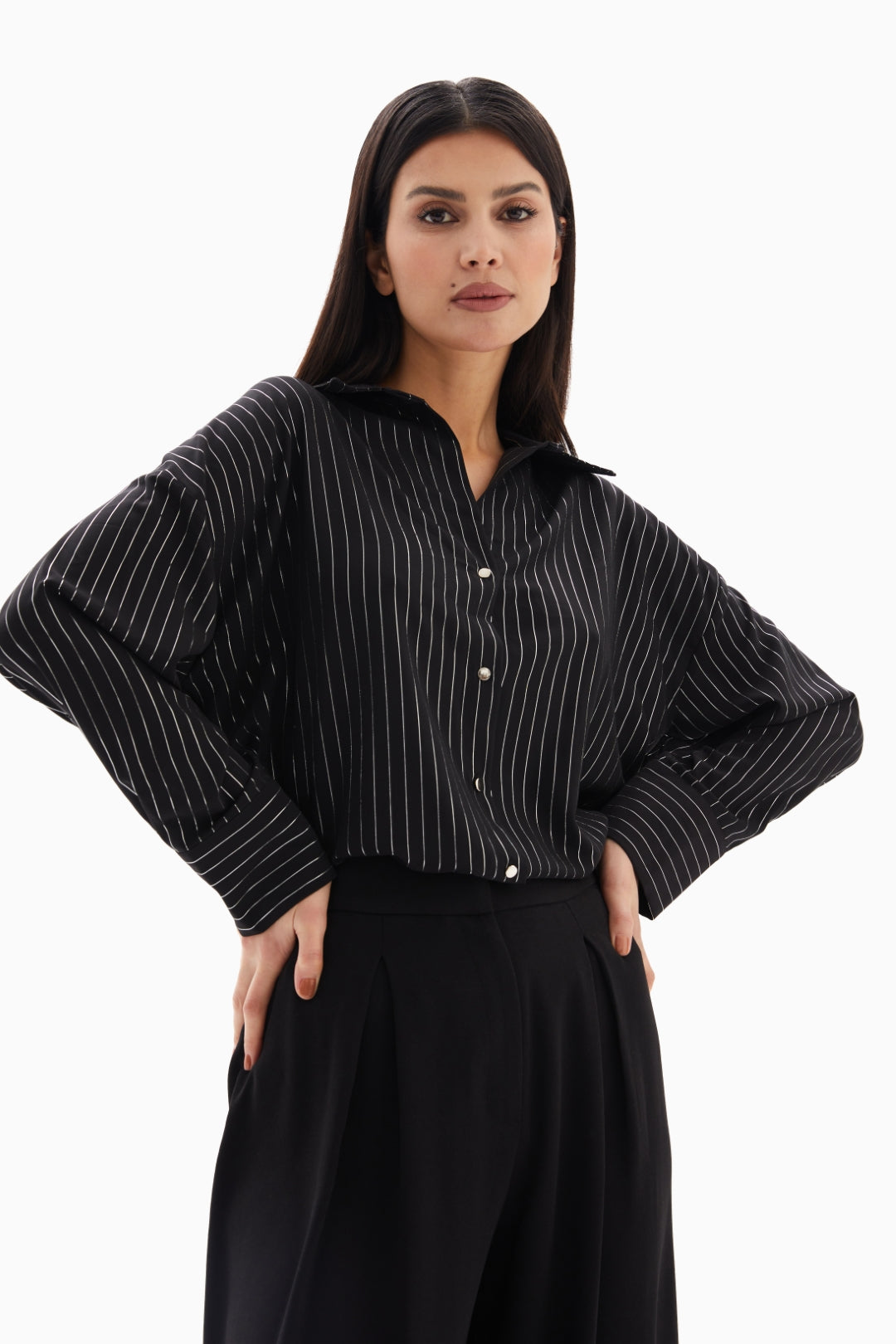 Black Pinstripe Blouse By WECRE8