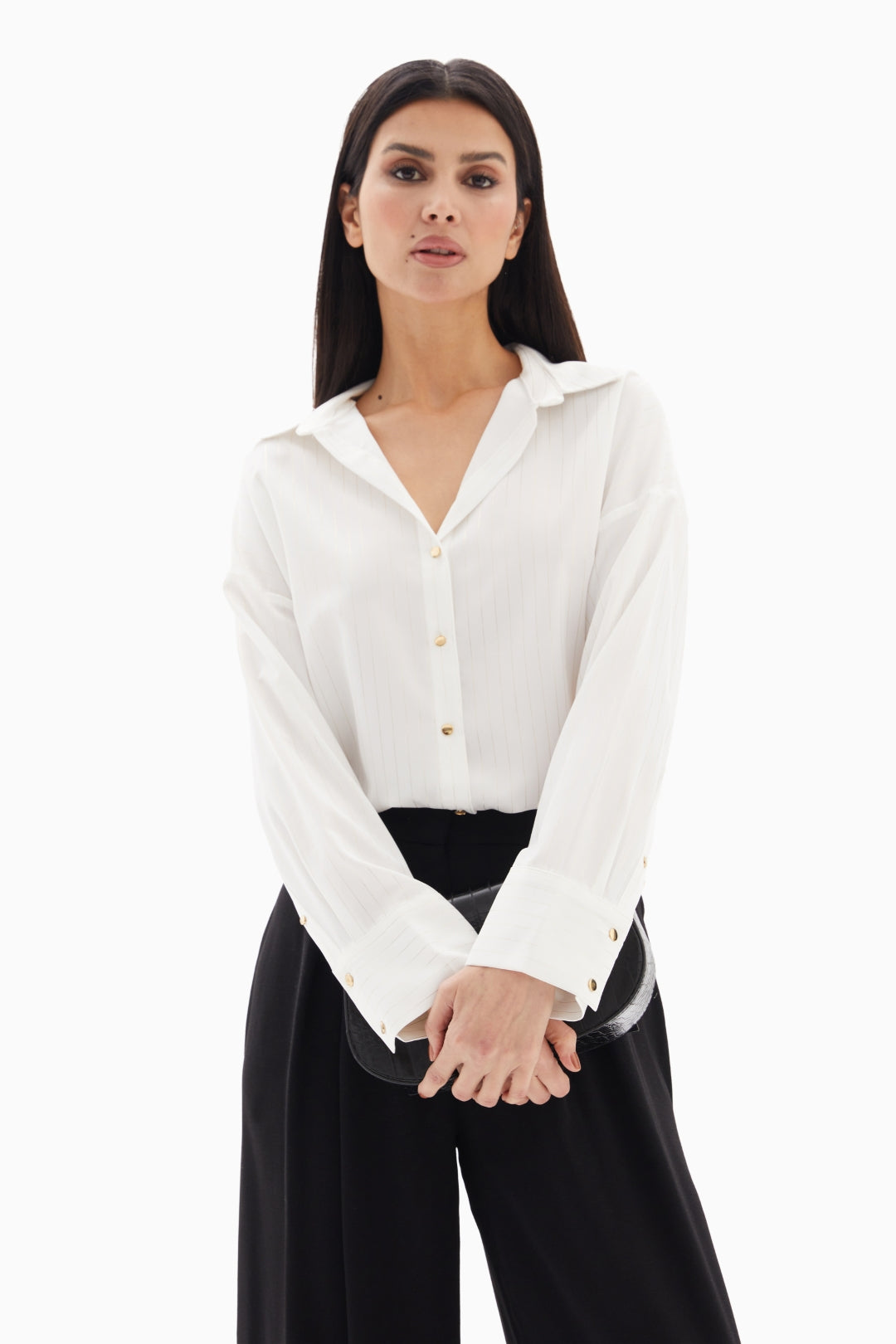 White Pinstripe Blouse By WECRE8