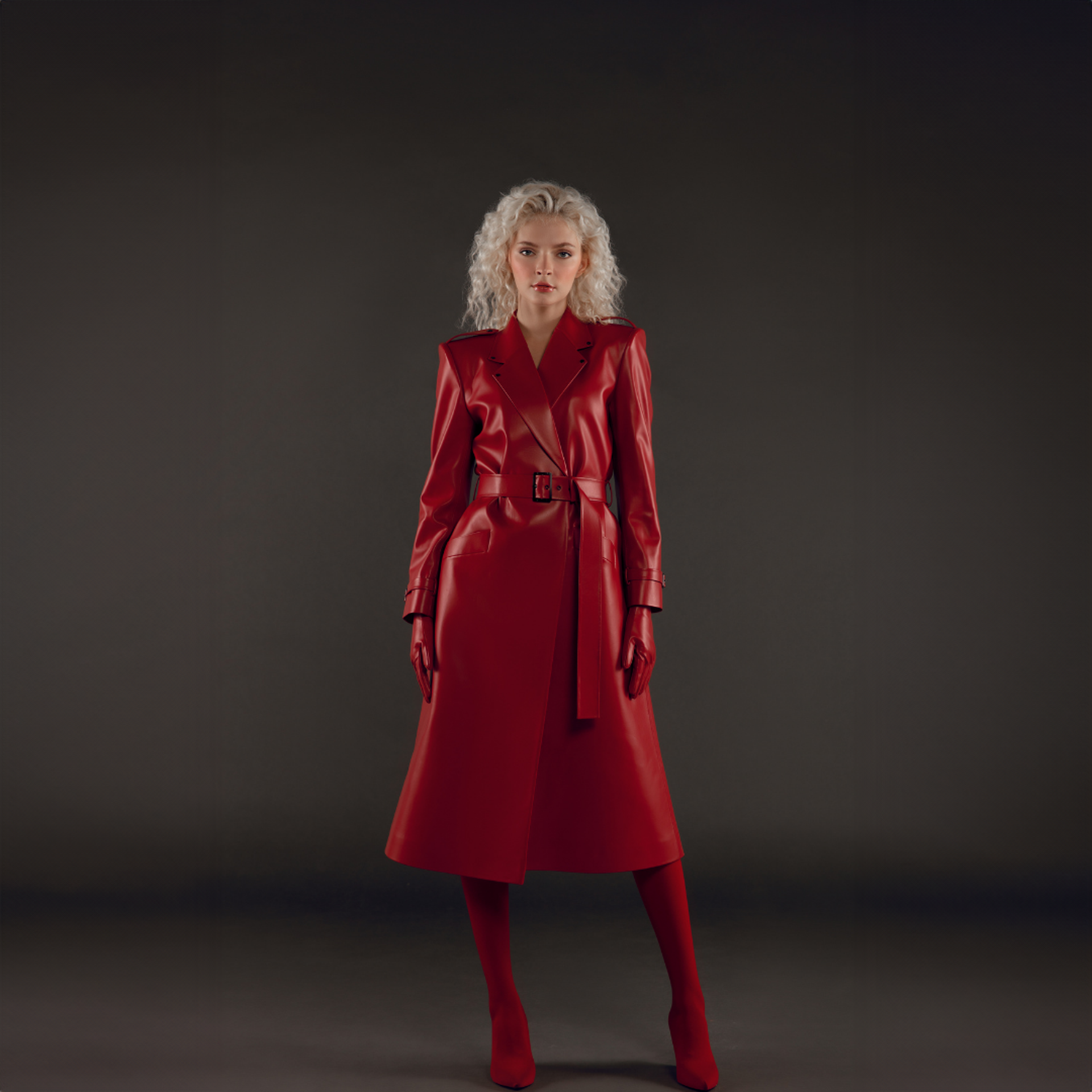 Chic Retreat Vegan Leather Belted Coat Red by Lili Blanc