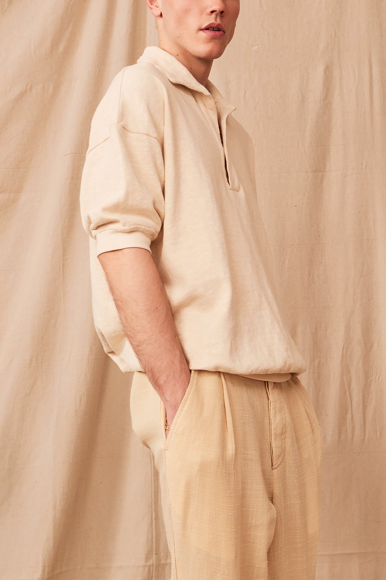 Beige Oversized Short Sleeves Polo by AARC55
