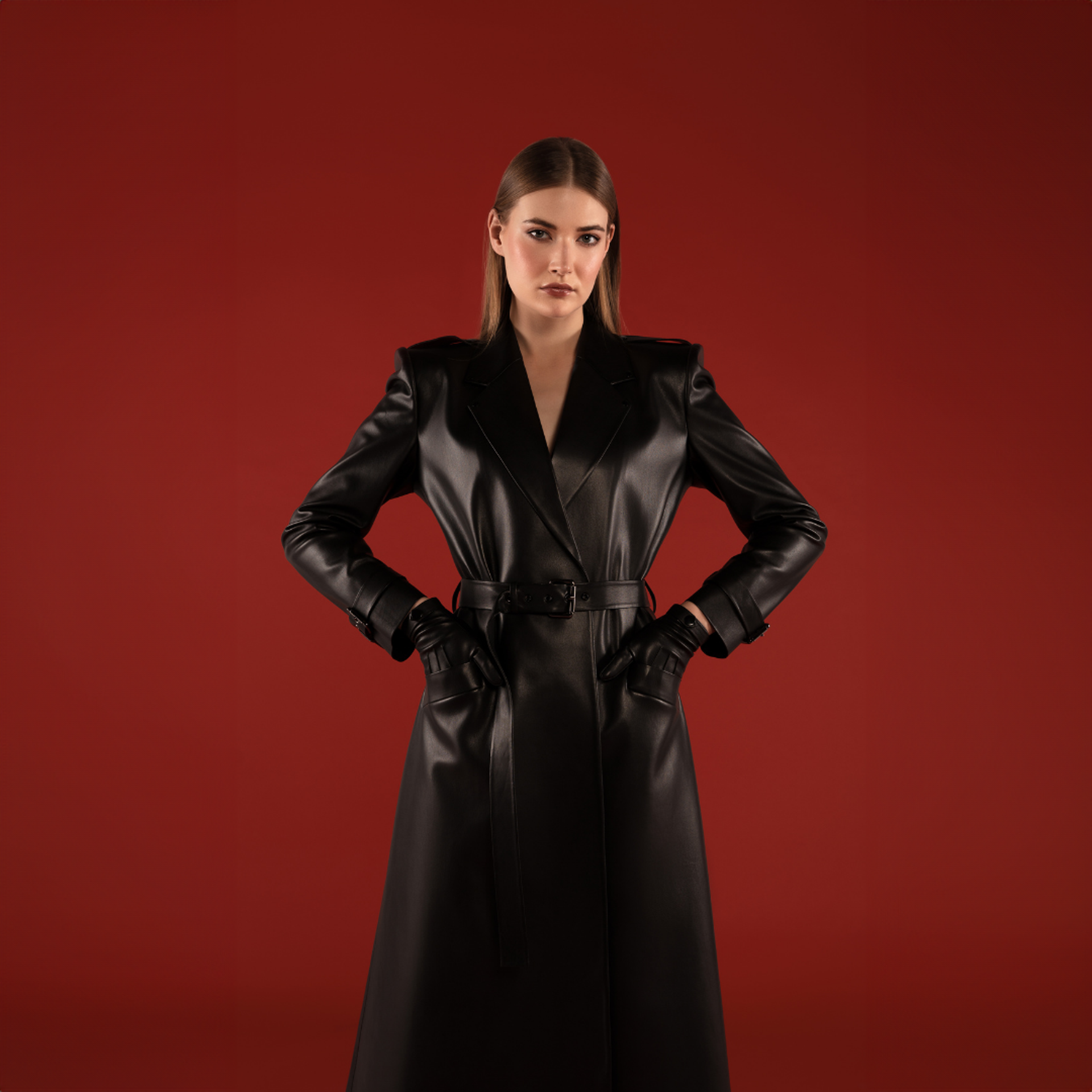 Chic Retreat Vegan Leather Belted Coat Black by Lili Blanc