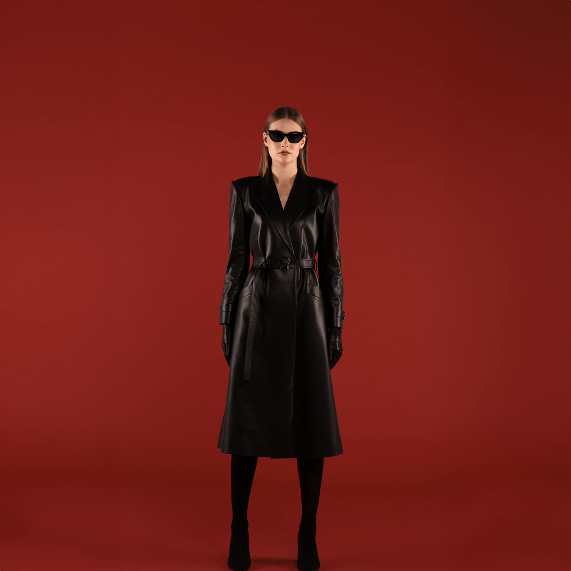 Chic Retreat Vegan Leather Belted Coat Black by Lili Blanc