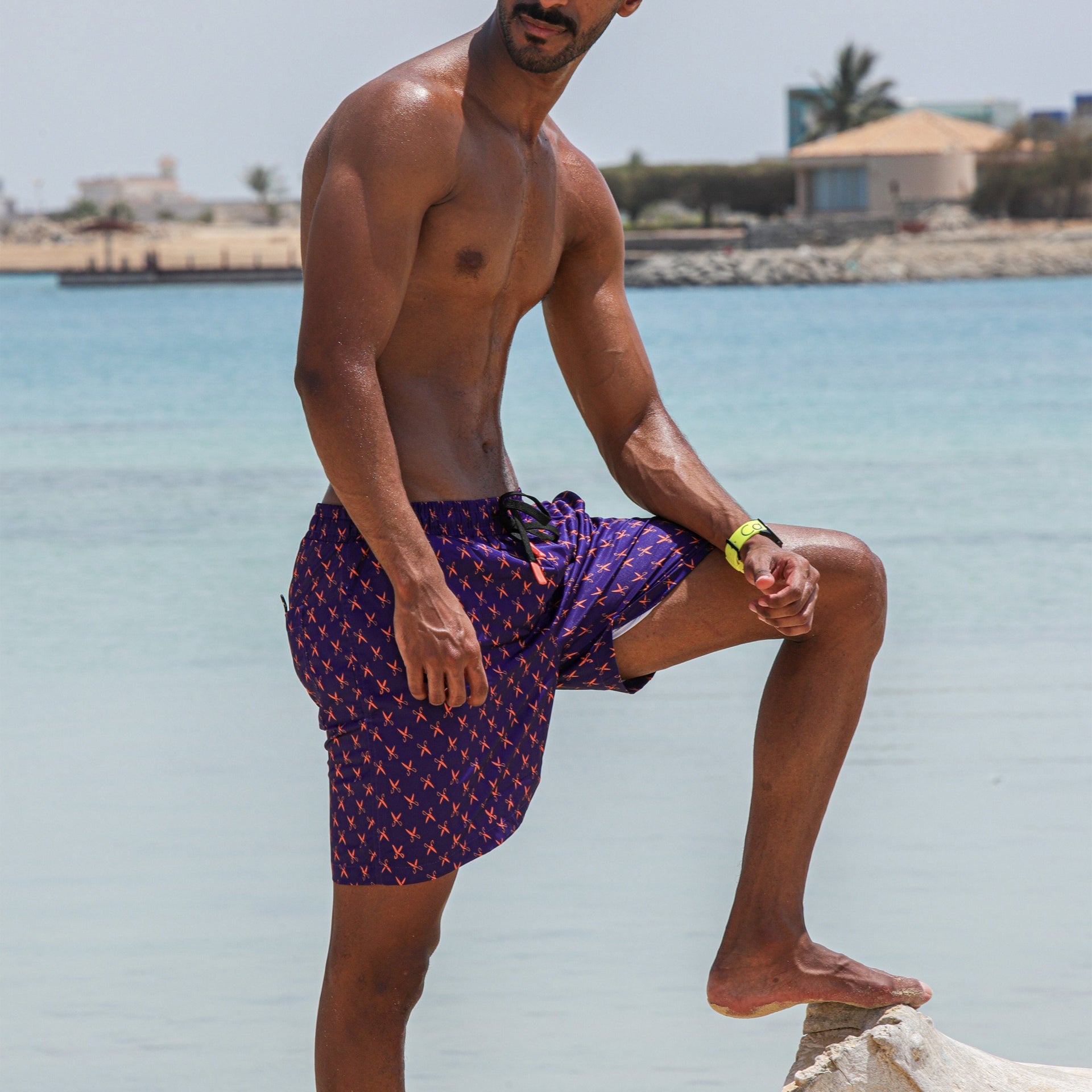 Purple Swimming Shorts with Logo All Over From Weaver Design