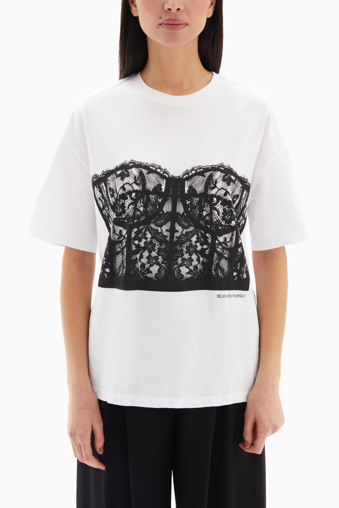 White Corset Print T-shirt By WECRE8