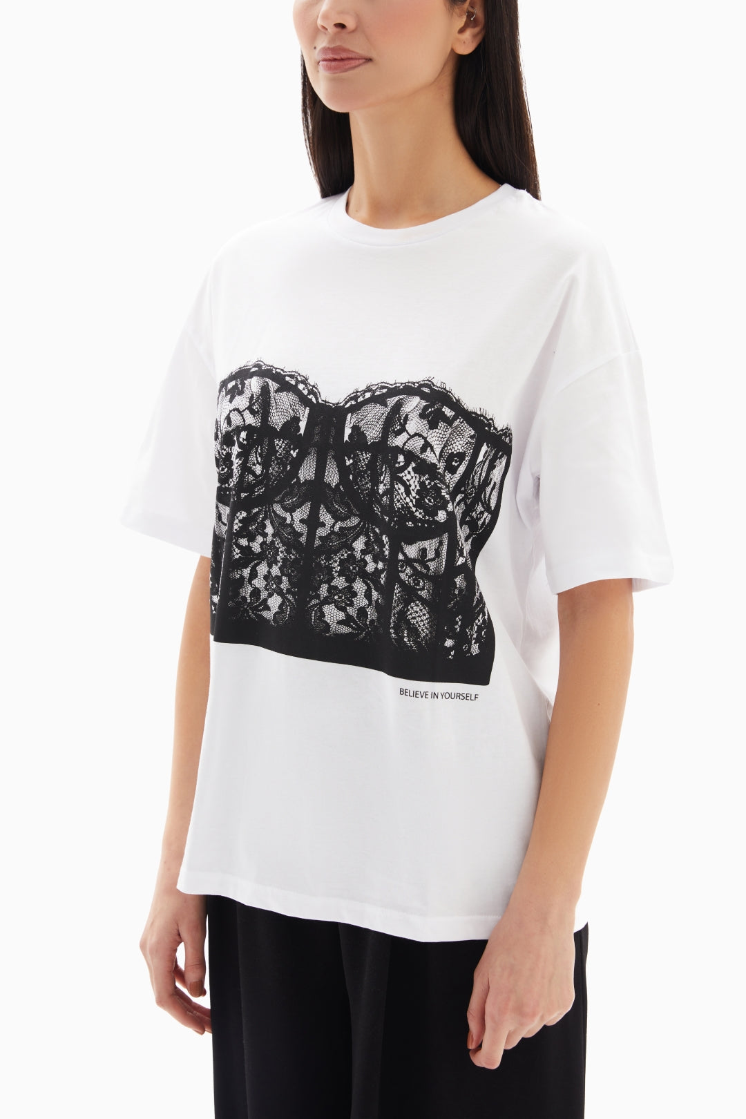 White Corset Print T-shirt By WECRE8