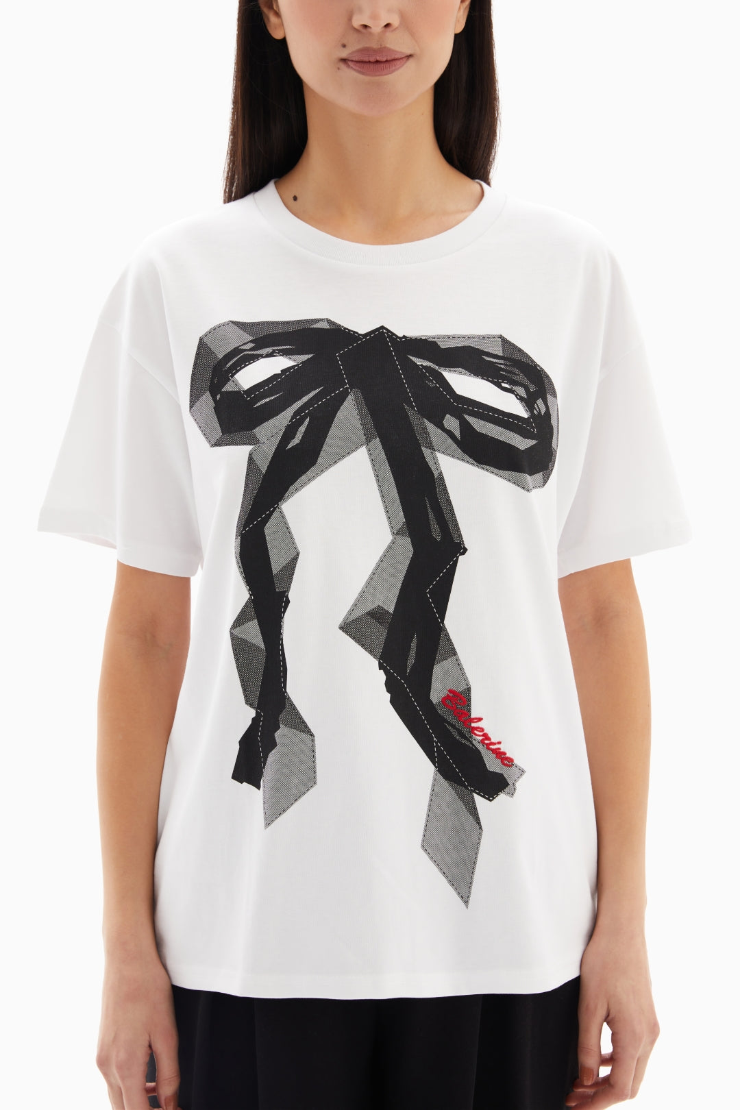 White Bow Print  T-shirt By WECRE8