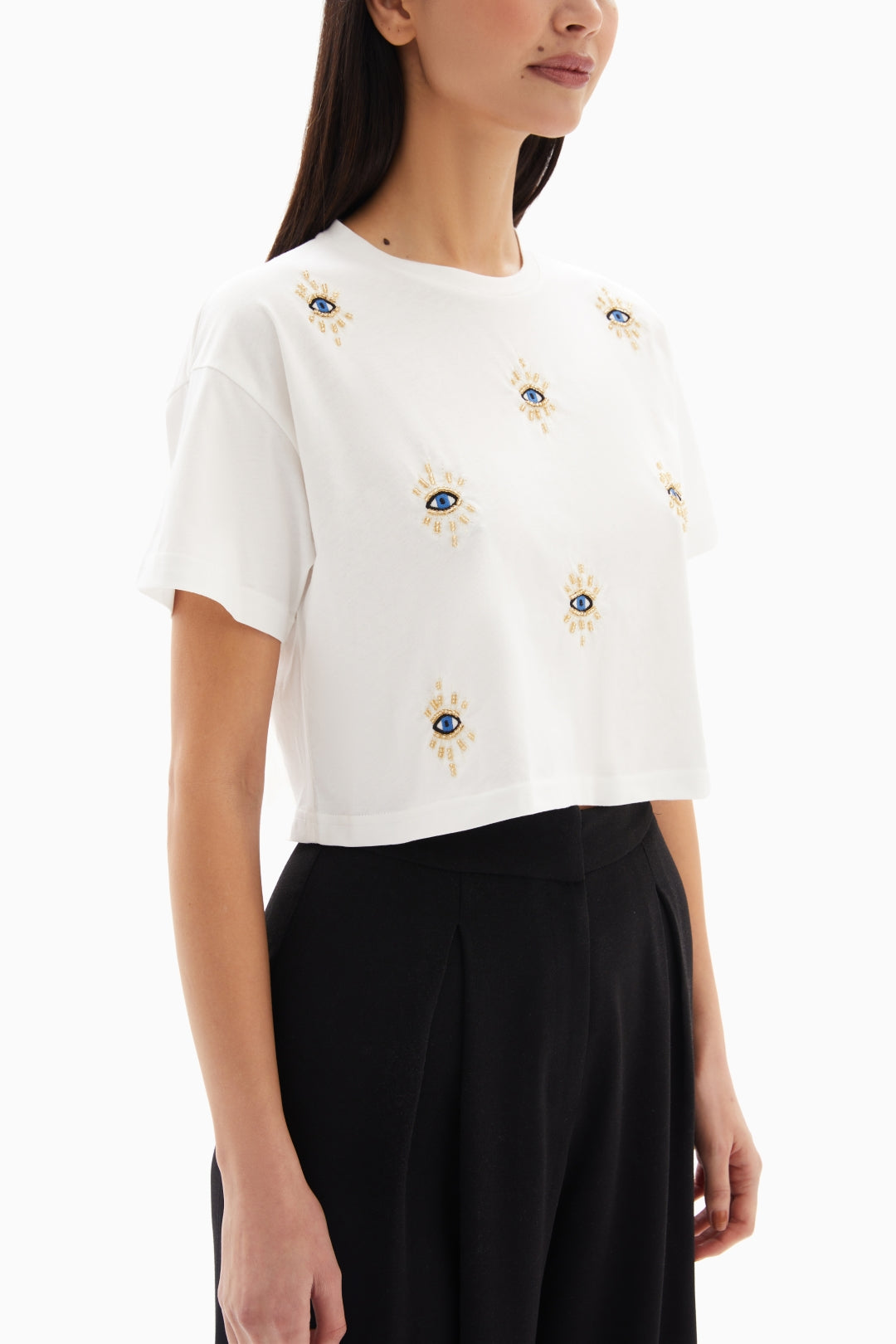 White Nazar Cropped T-shirt By WECRE8