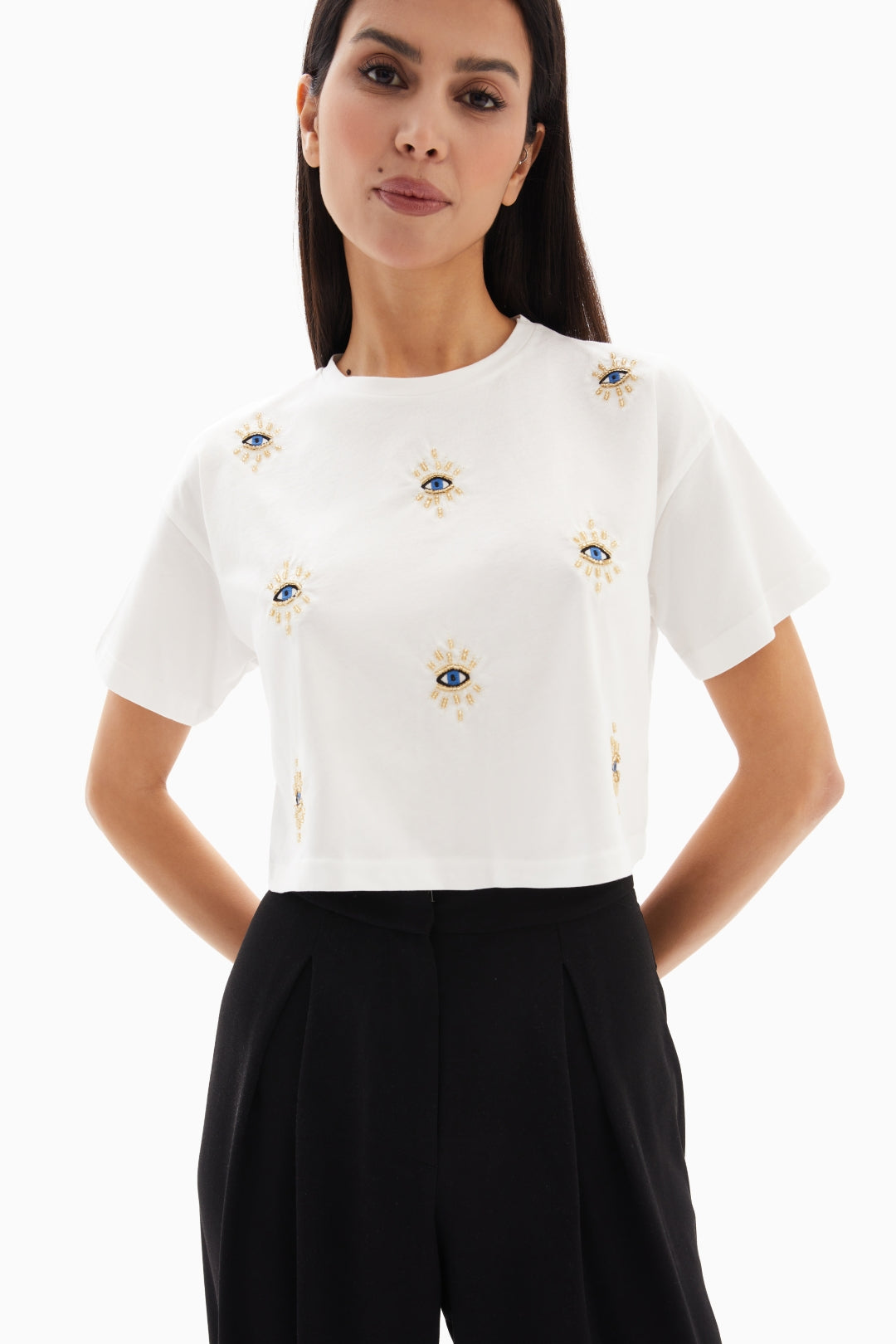 White Nazar Cropped T-shirt By WECRE8