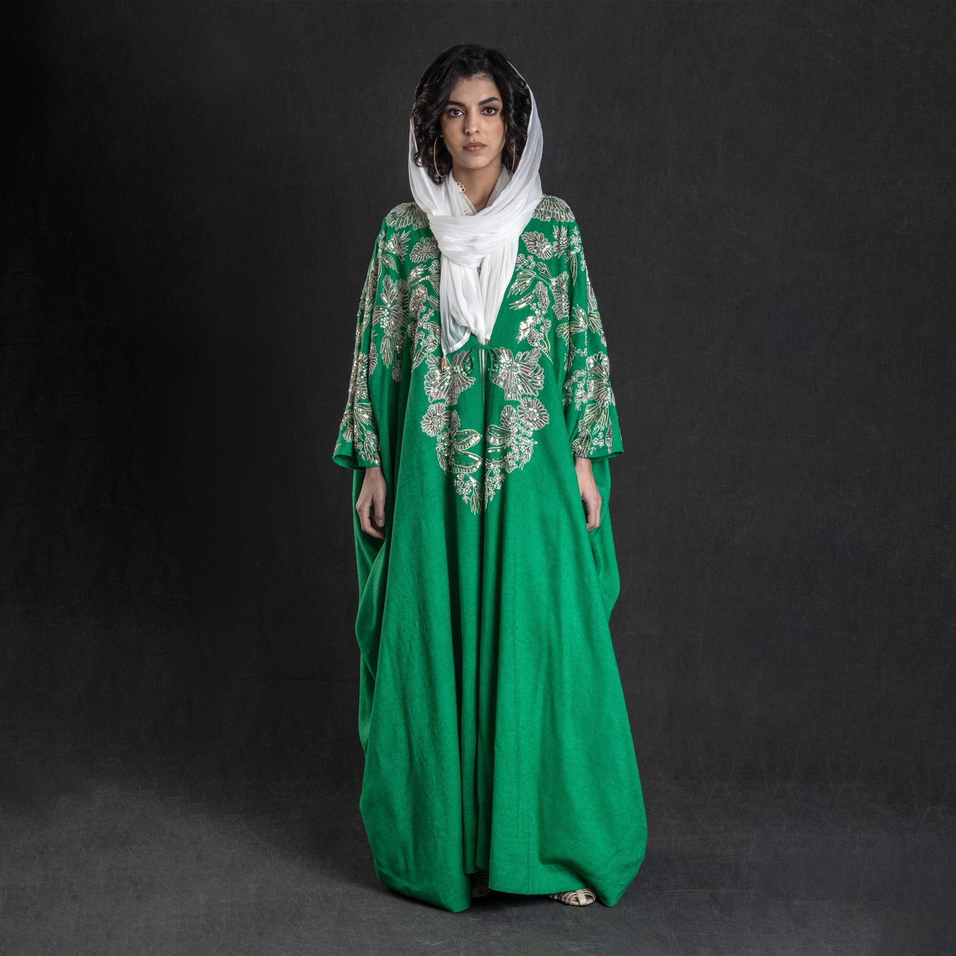 Green Zarnish Abaya with Embroidery & Embellishment From Amore Mio By Hitu