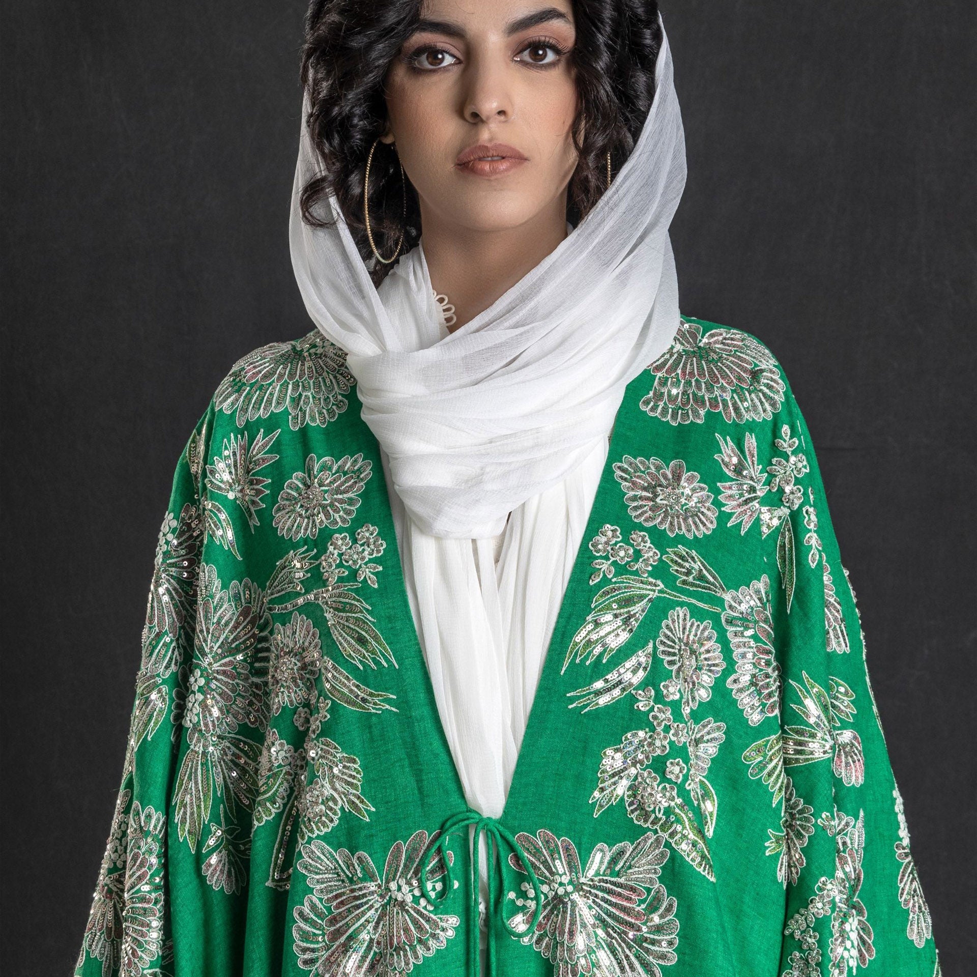 Green Zarnish Abaya with Embroidery & Embellishment From Amore Mio By Hitu