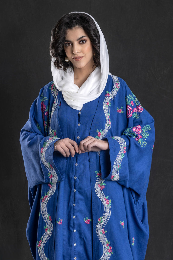 Blue Farhat Abaya with Embroidery From Amore Mio By Hitu