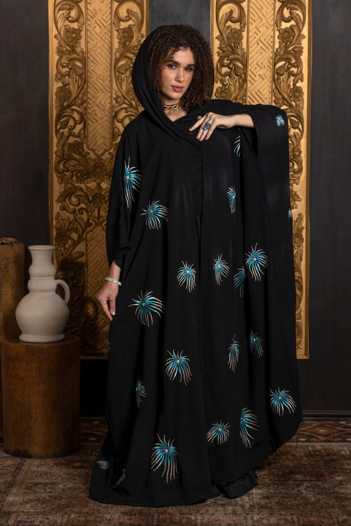 Black Shakira Embroidered Abaya with Sheila From Amore Mio By Hitu