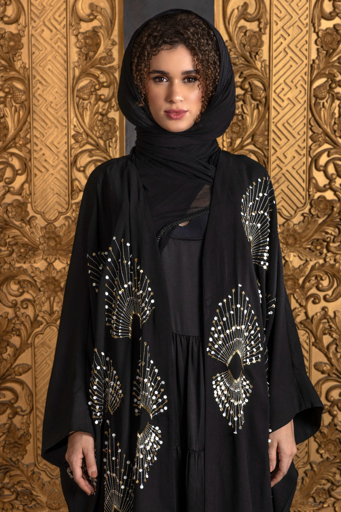 Black Wahida Embroidered Abaya with Sheila From Amore Mio By Hitu