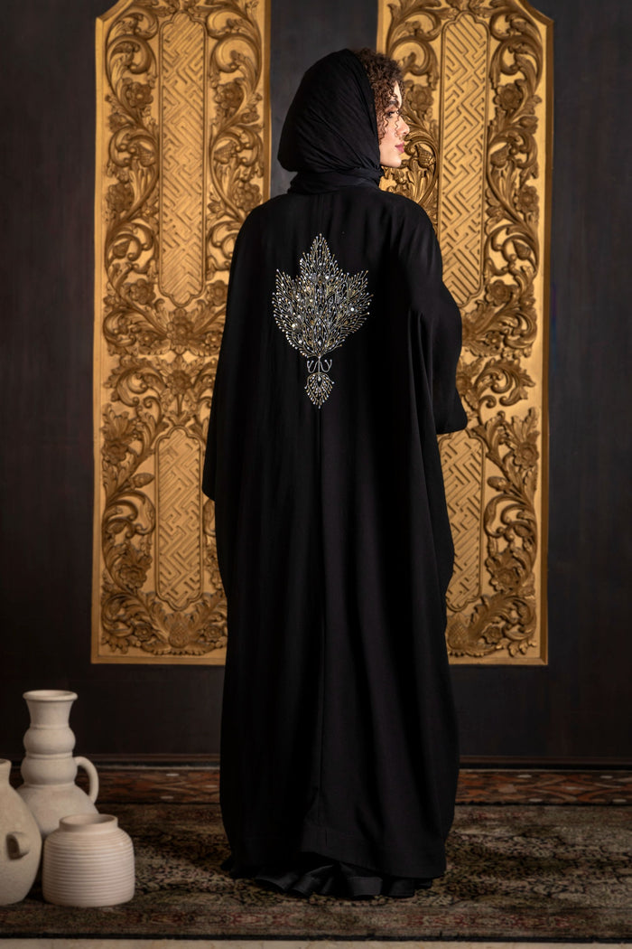 Black Wahida Embroidered Abaya with Sheila From Amore Mio By Hitu