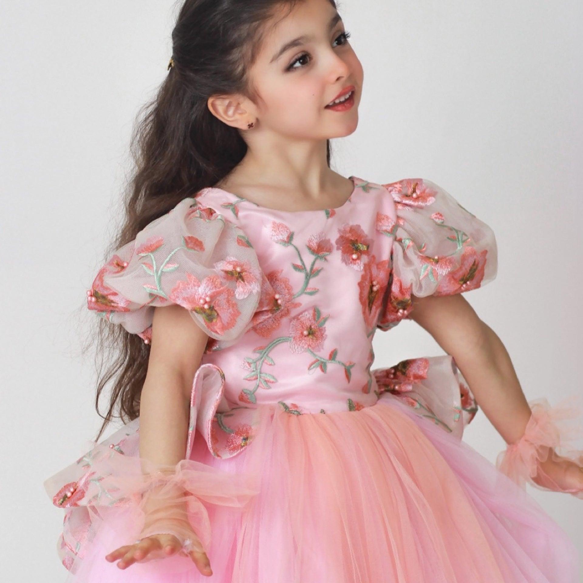 Pink "Tia" Dress with Flowers By Shams Kids - WECRE8