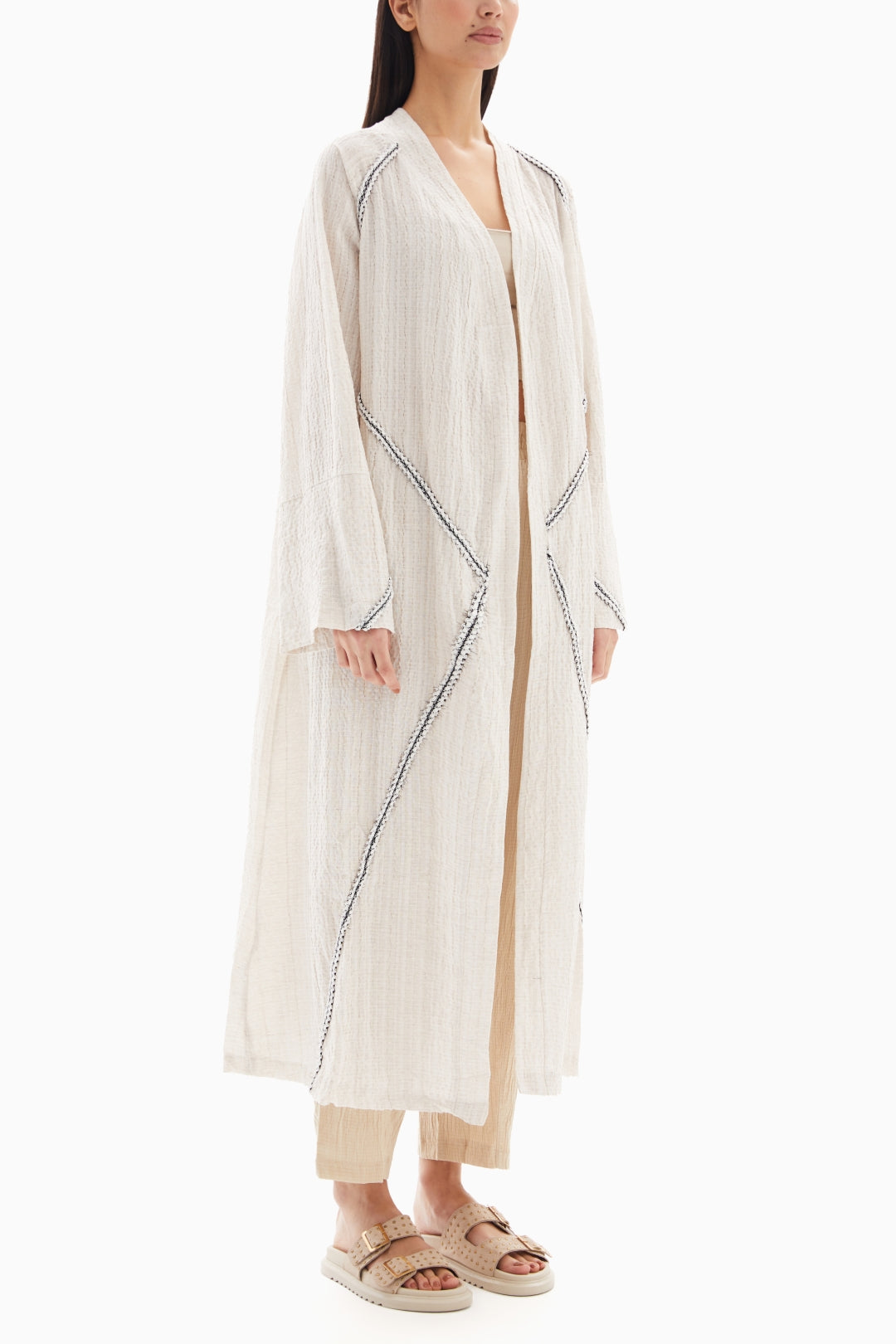 Beige Textured Embroidered Abaya By WECRE8