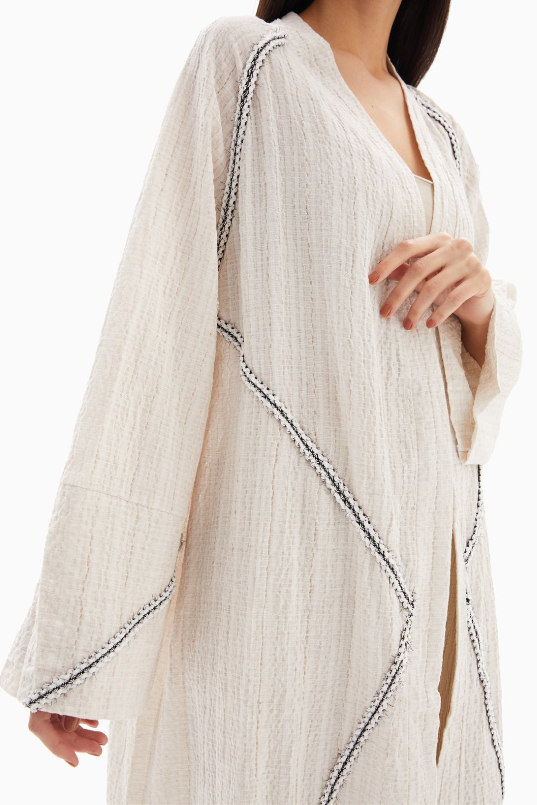 Beige Textured Embroidered Abaya By WECRE8