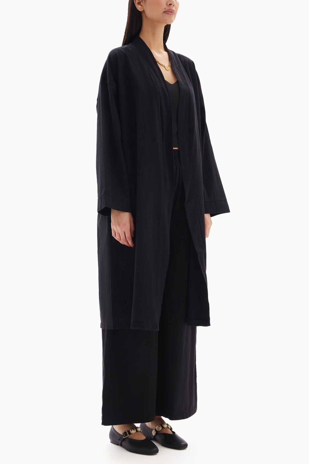 Black Plain Set of Kimono with Trousers By WECRE8