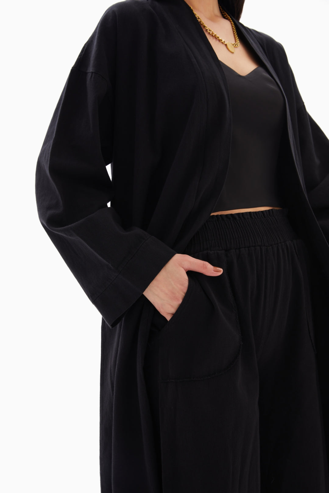 Black Plain Set of Kimono with Trousers By WECRE8