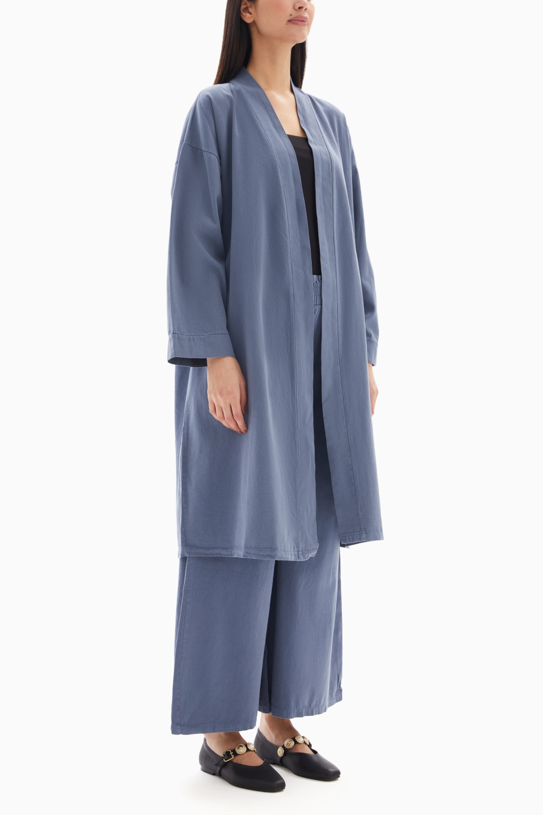 Blue Plain Set of Kimono with Trousers By WECRE8