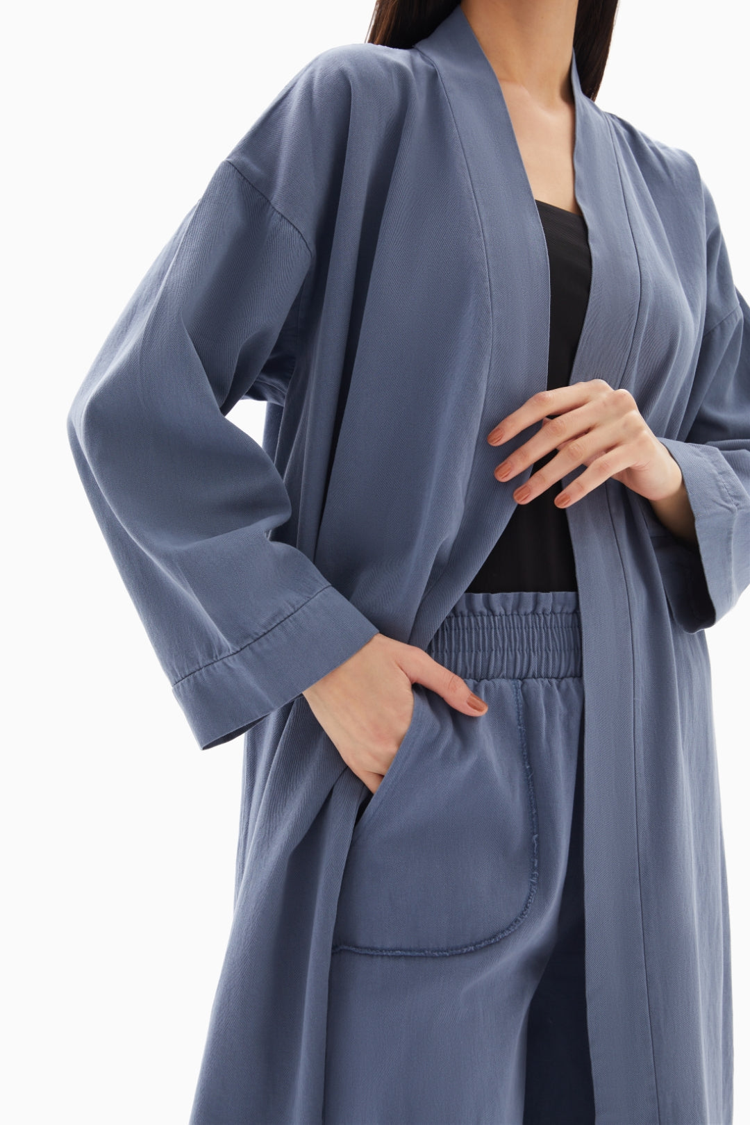 Blue Plain Set of Kimono with Trousers By WECRE8