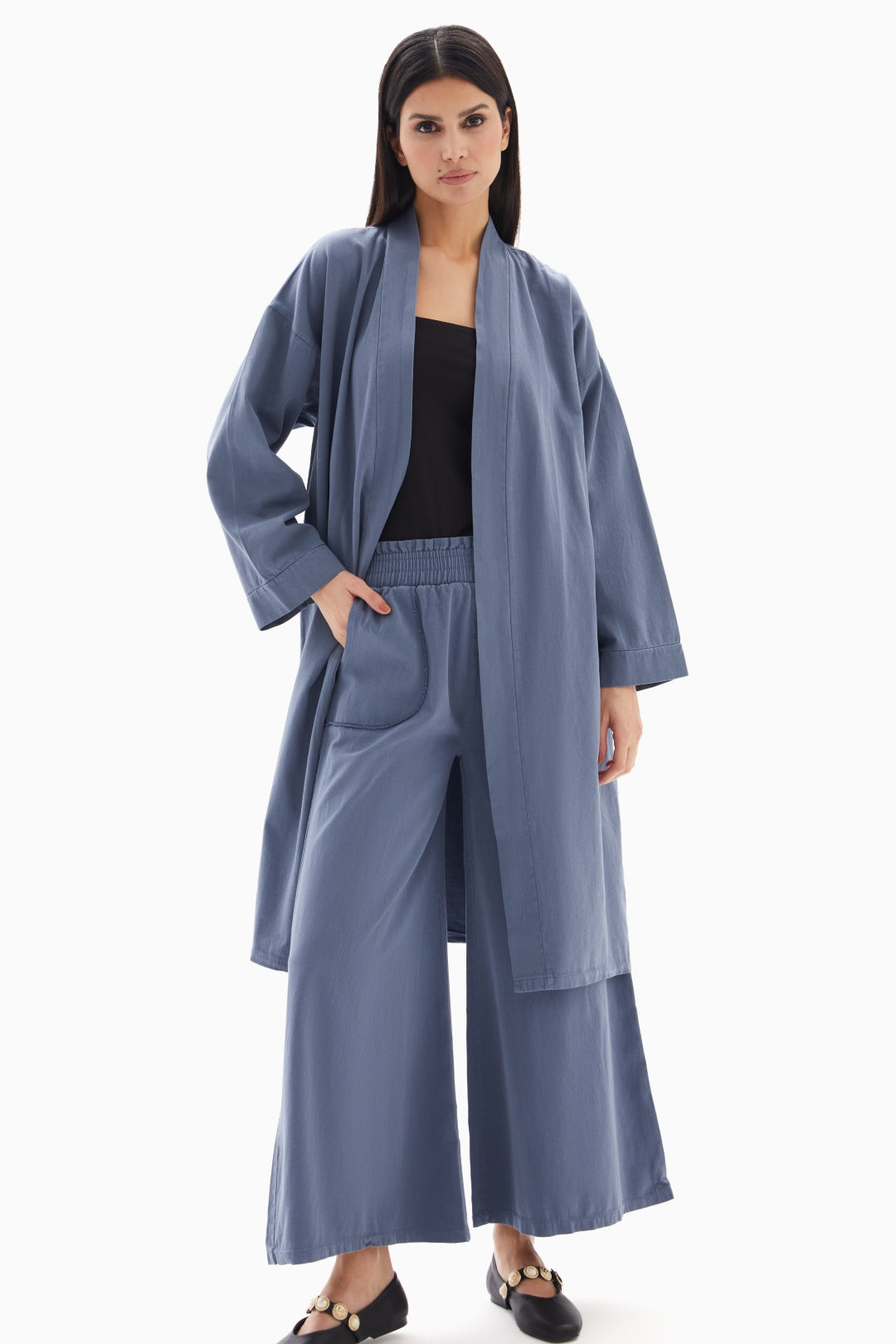 Blue Plain Set of Kimono with Trousers By WECRE8