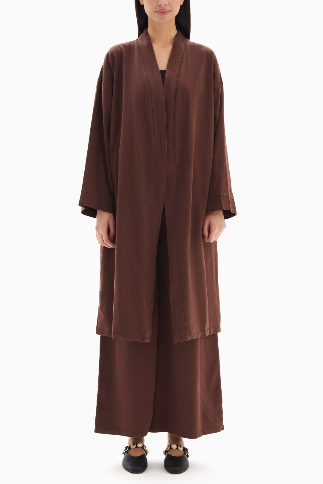 Brown Plain Set of Kimono with Trousers By WECRE8