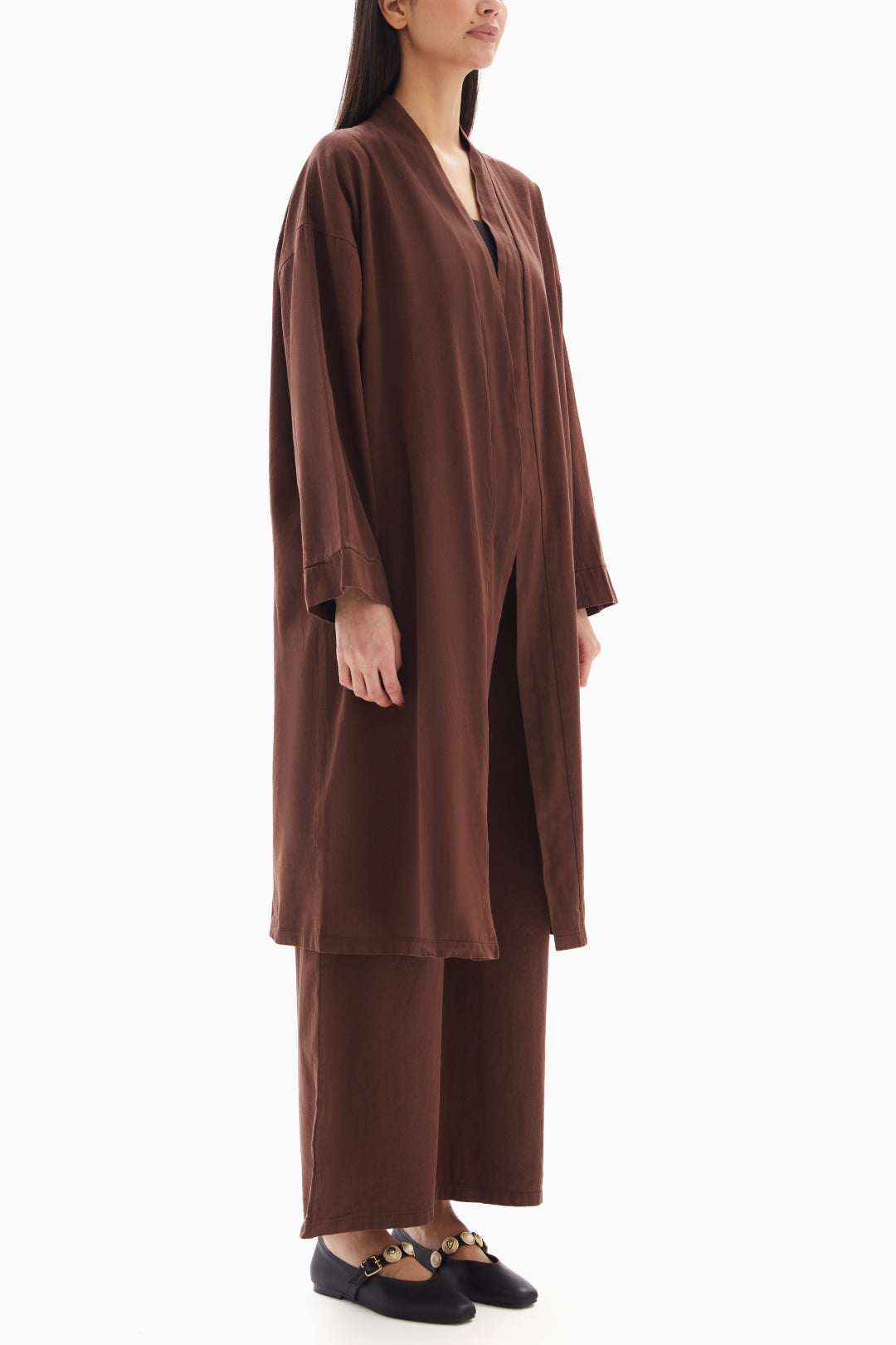 Brown Plain Set of Kimono with Trousers By WECRE8