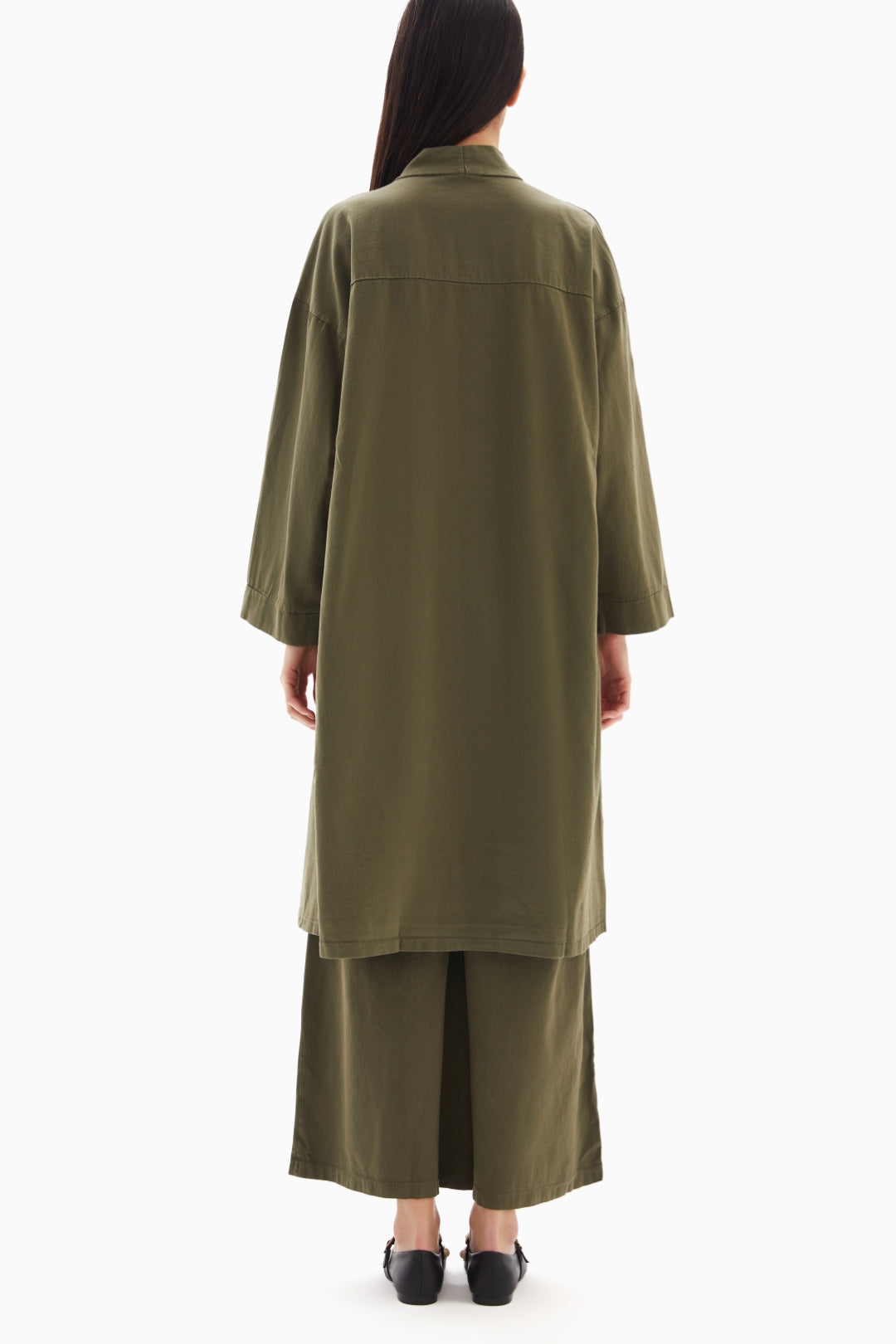 Khaki Green Plain Set of Kimono with Trousers By WECRE8