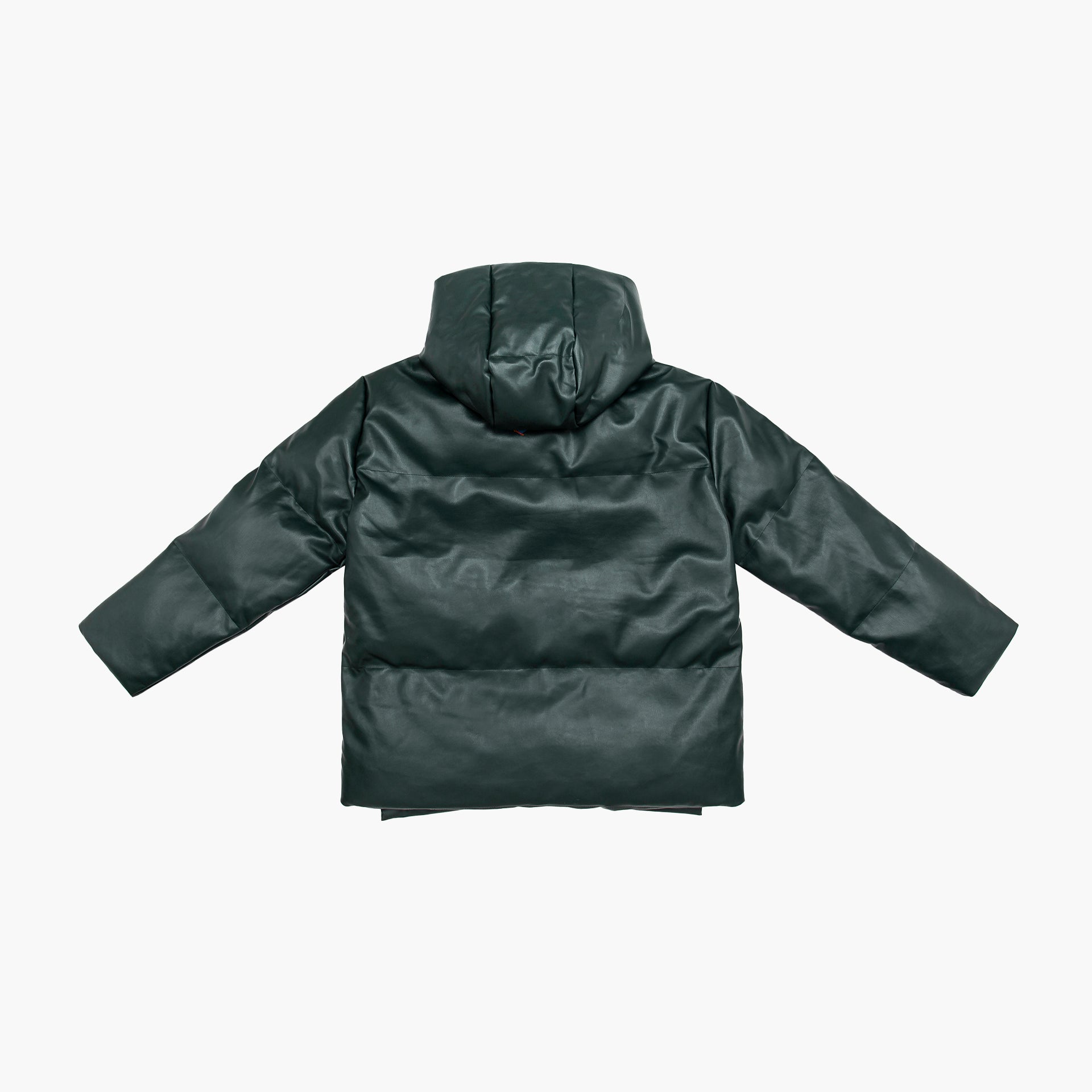 Unisex Dark Green Leather Puffer Jacket by Mazrood