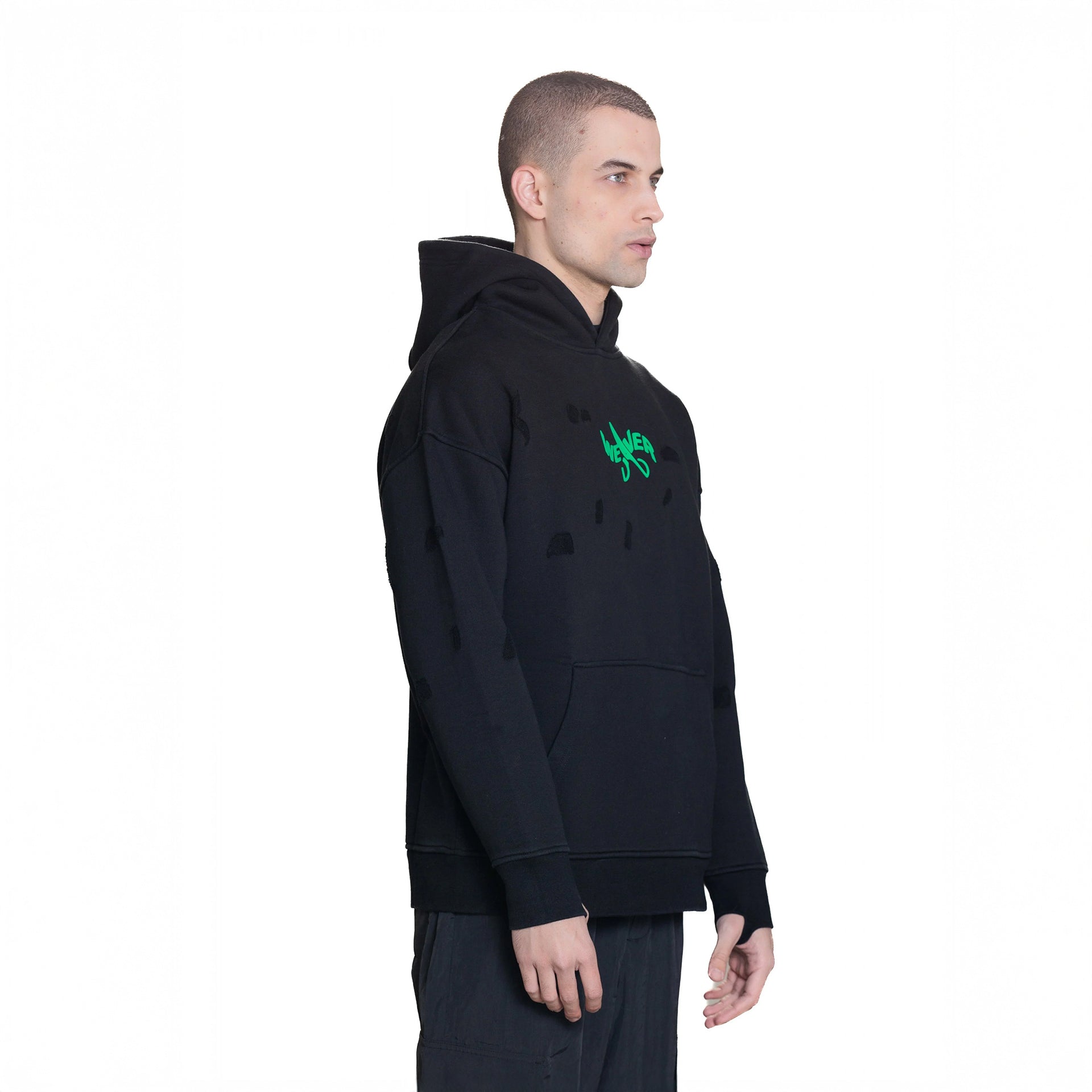 Black Slotted Hoodie By Weaver Design