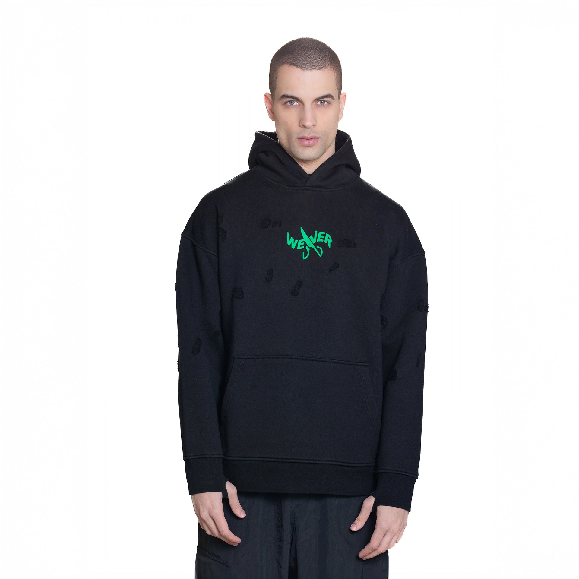 Black Slotted Hoodie By Weaver Design