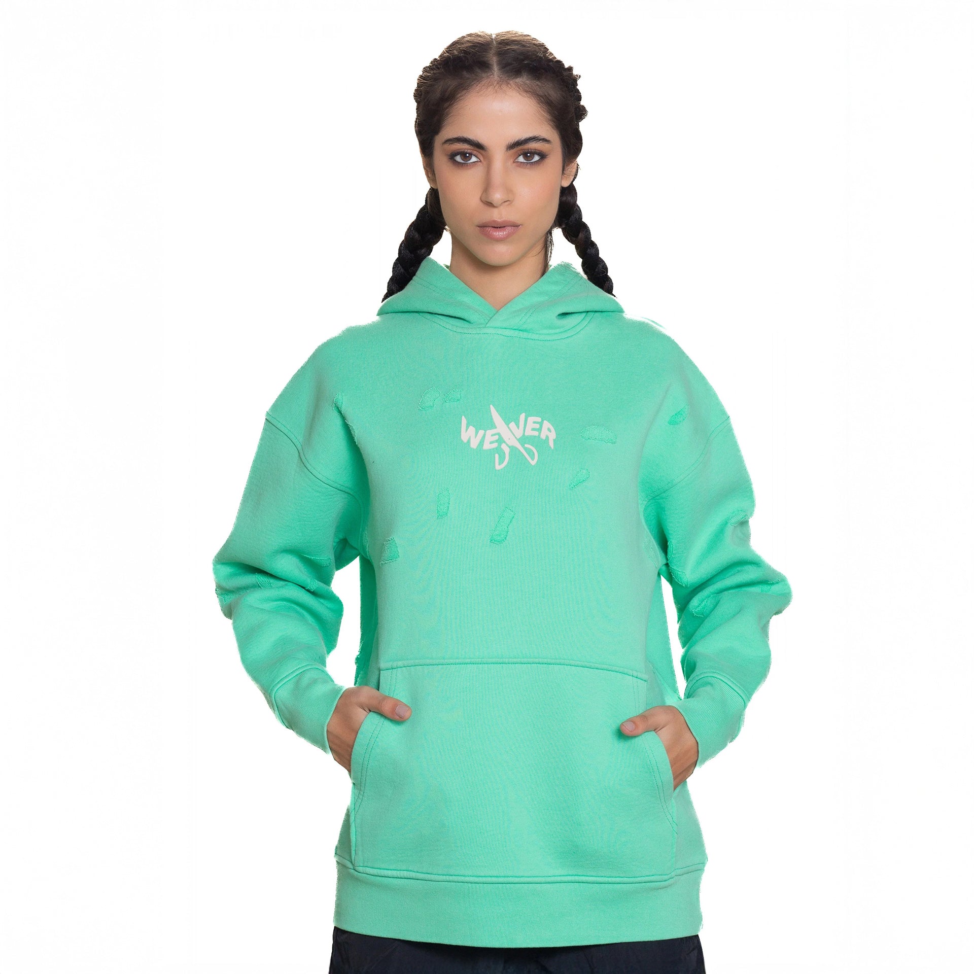 Green Slotted Hoodie By Weaver Design