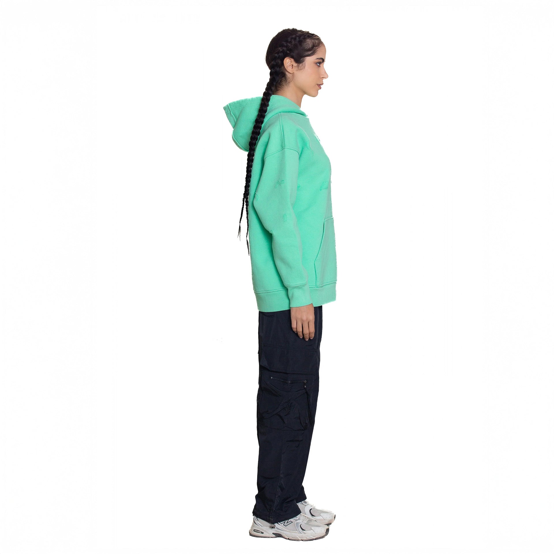 Green Slotted Hoodie By Weaver Design