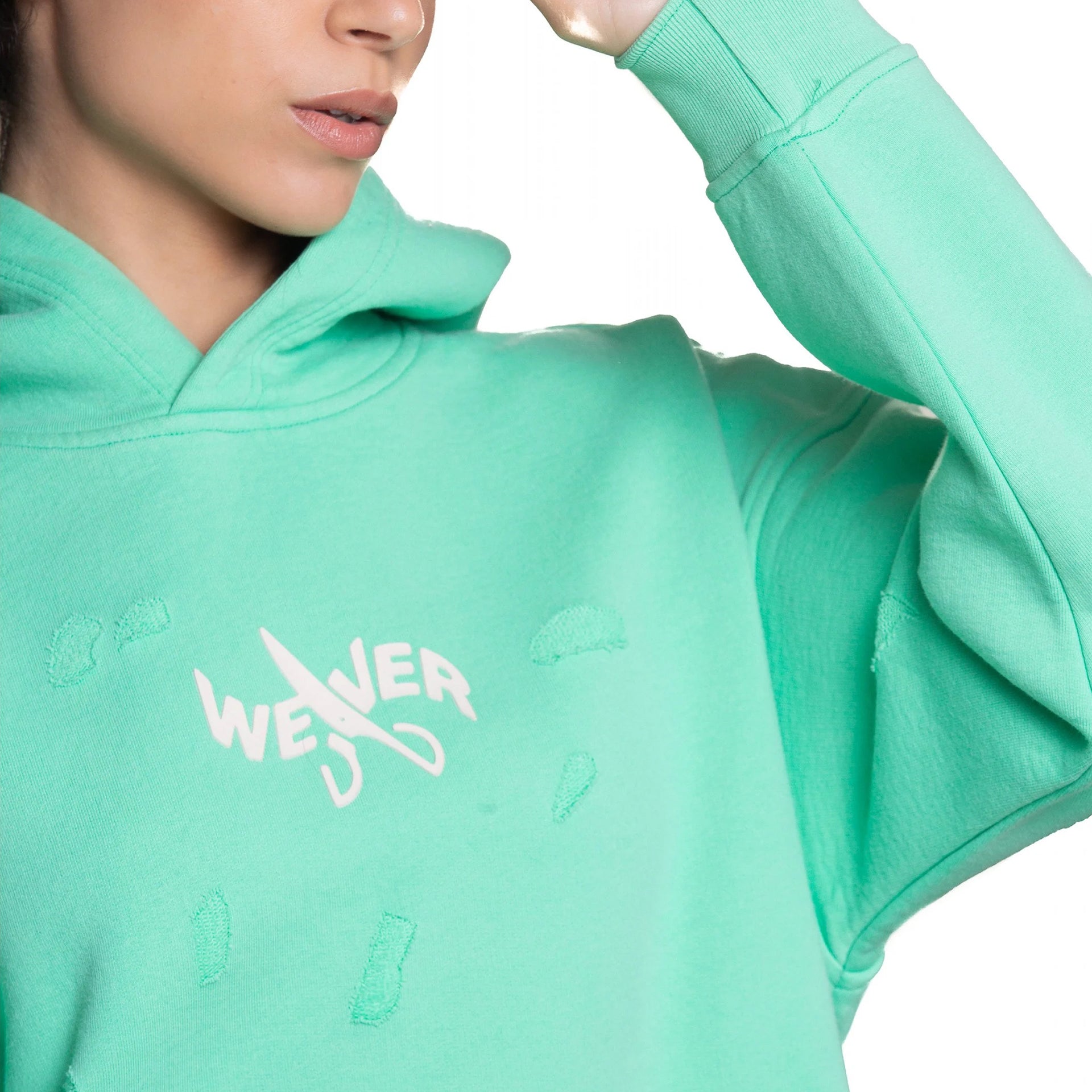 Green Slotted Hoodie By Weaver Design