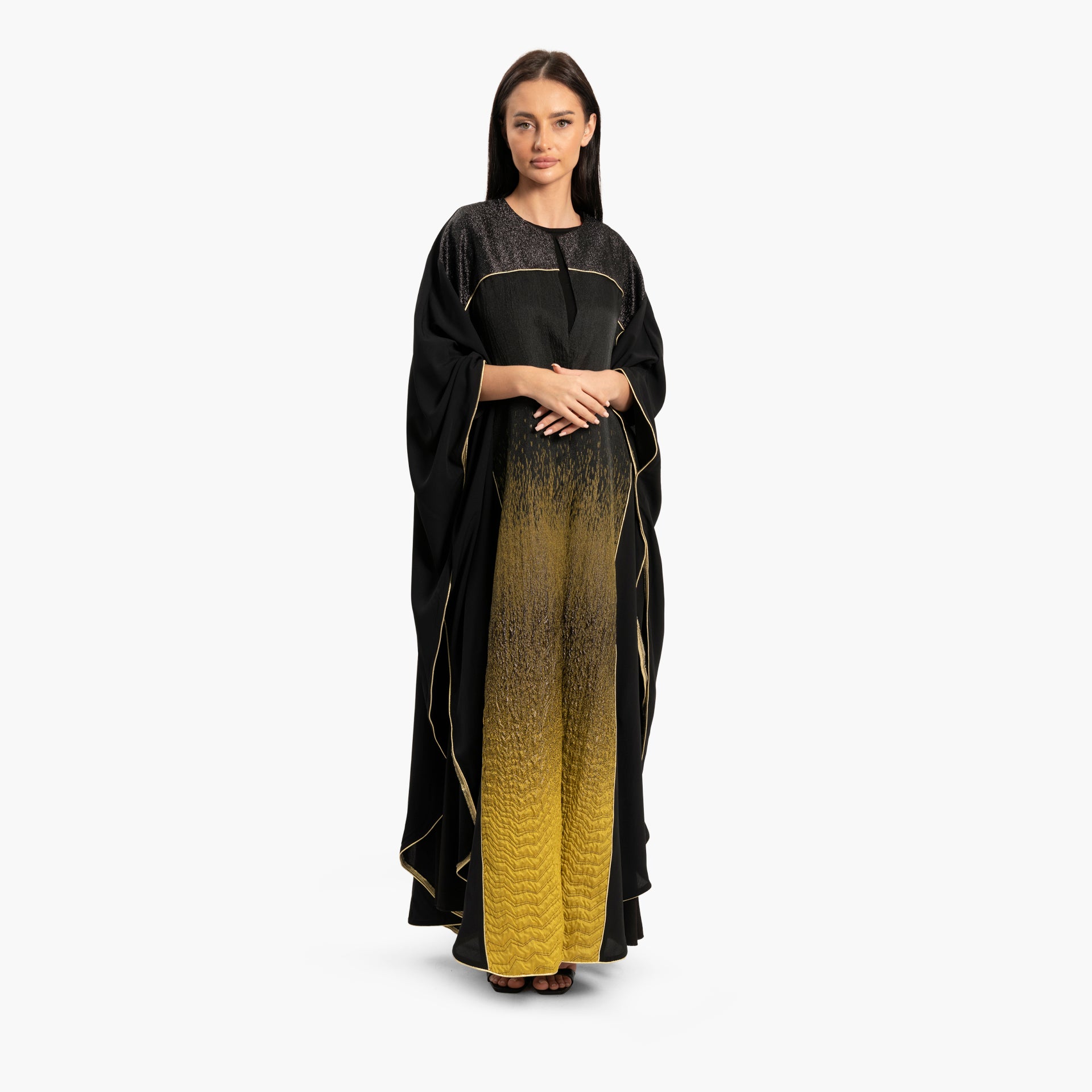 Women's Black with Gold Ombre Embellishments Kaftan By WECRE8