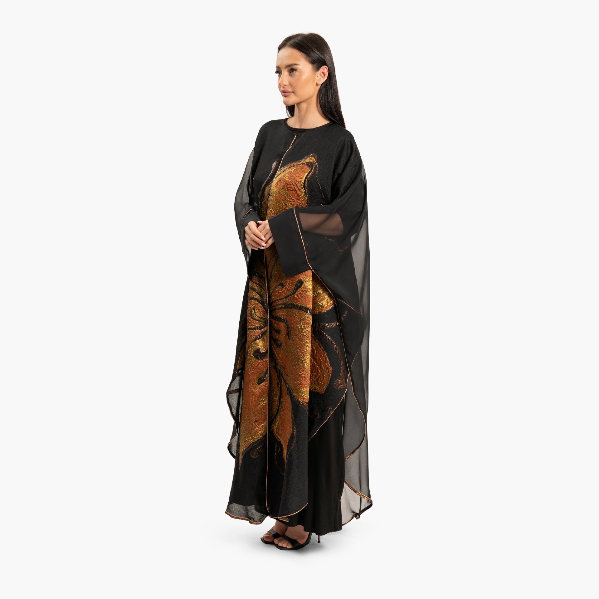 Women's Black with Floral Motif Kaftan By WECRE8