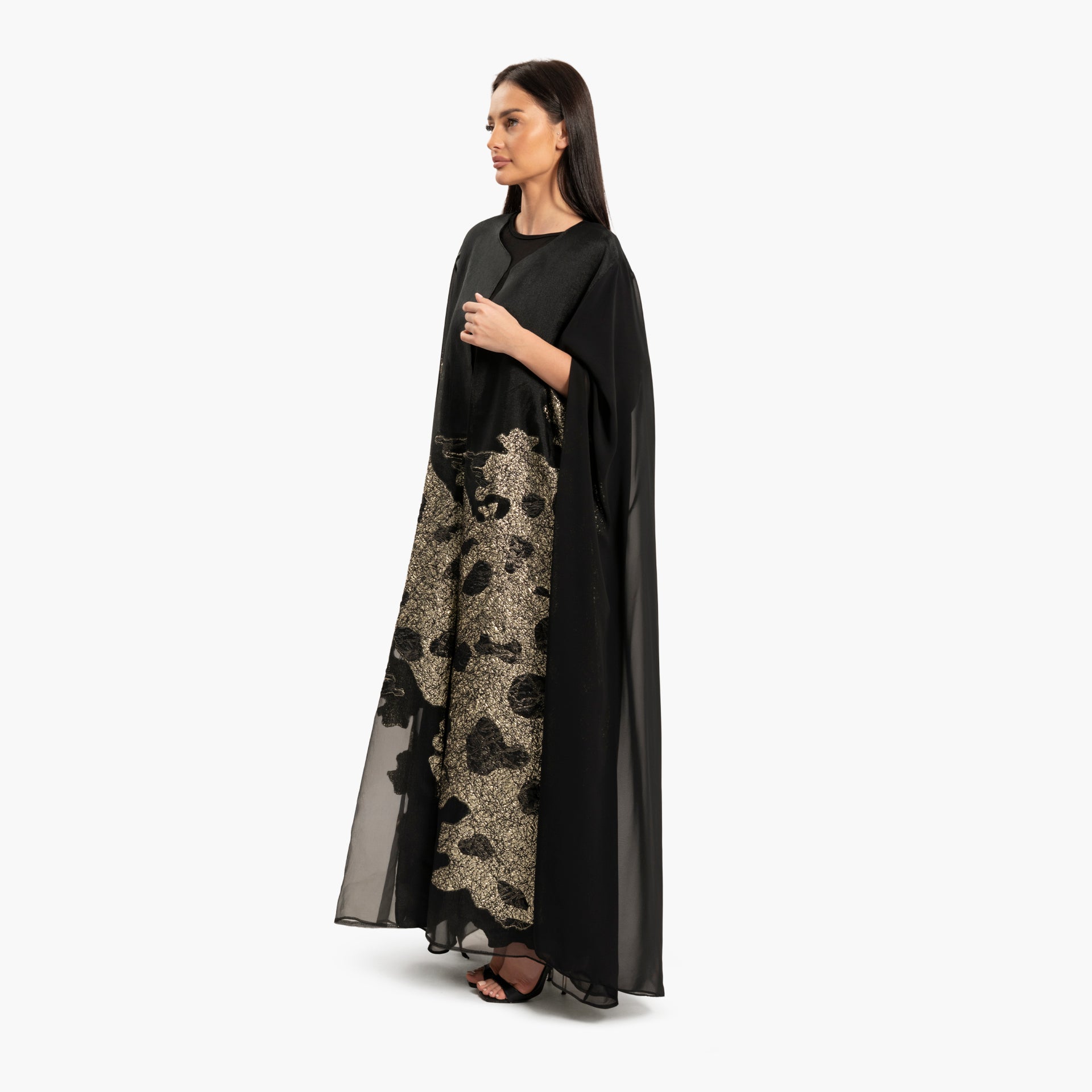 Women Black with Leaves Motif Kaftan By WECRE8