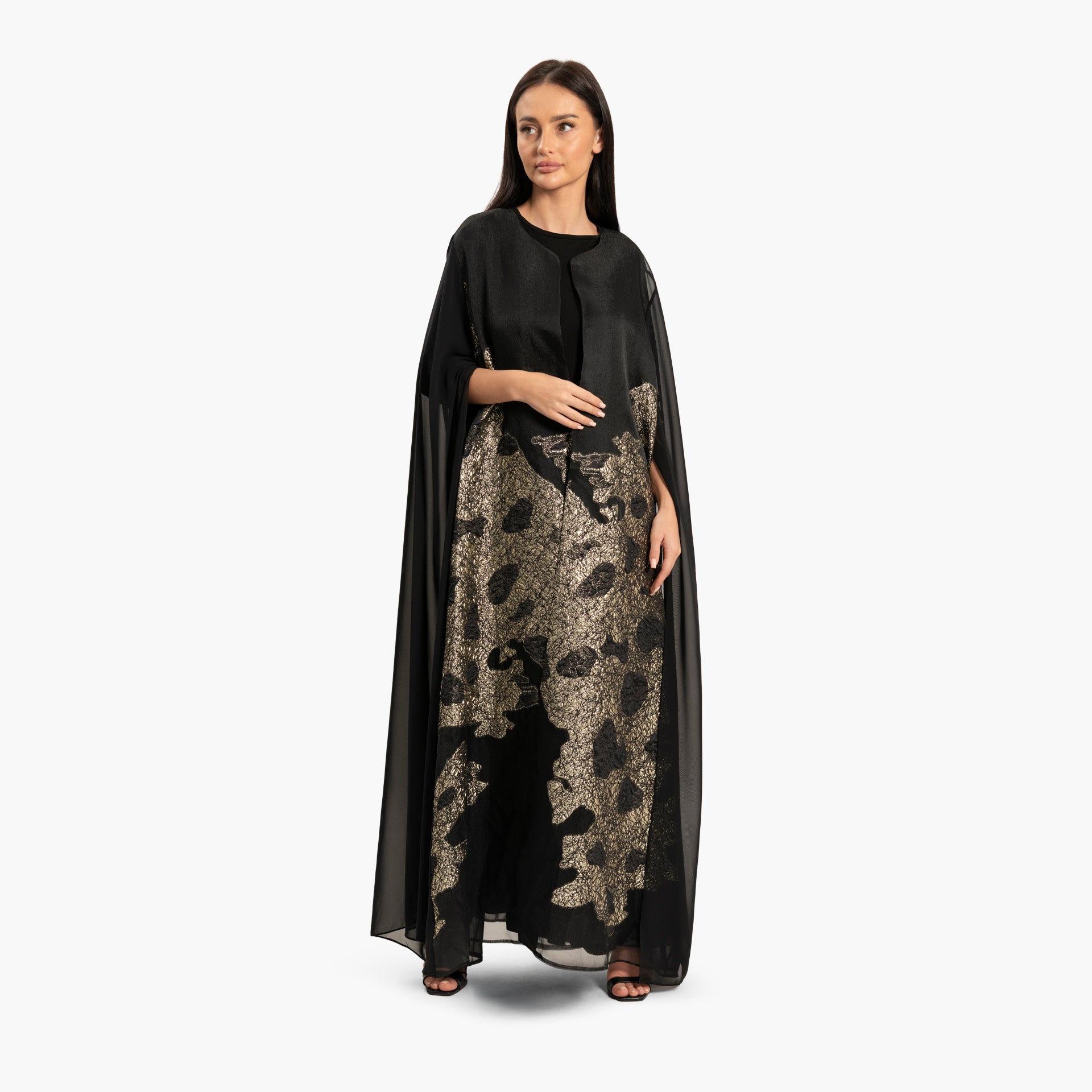 Women's Black with Leaves Motif Kaftan By WECRE8