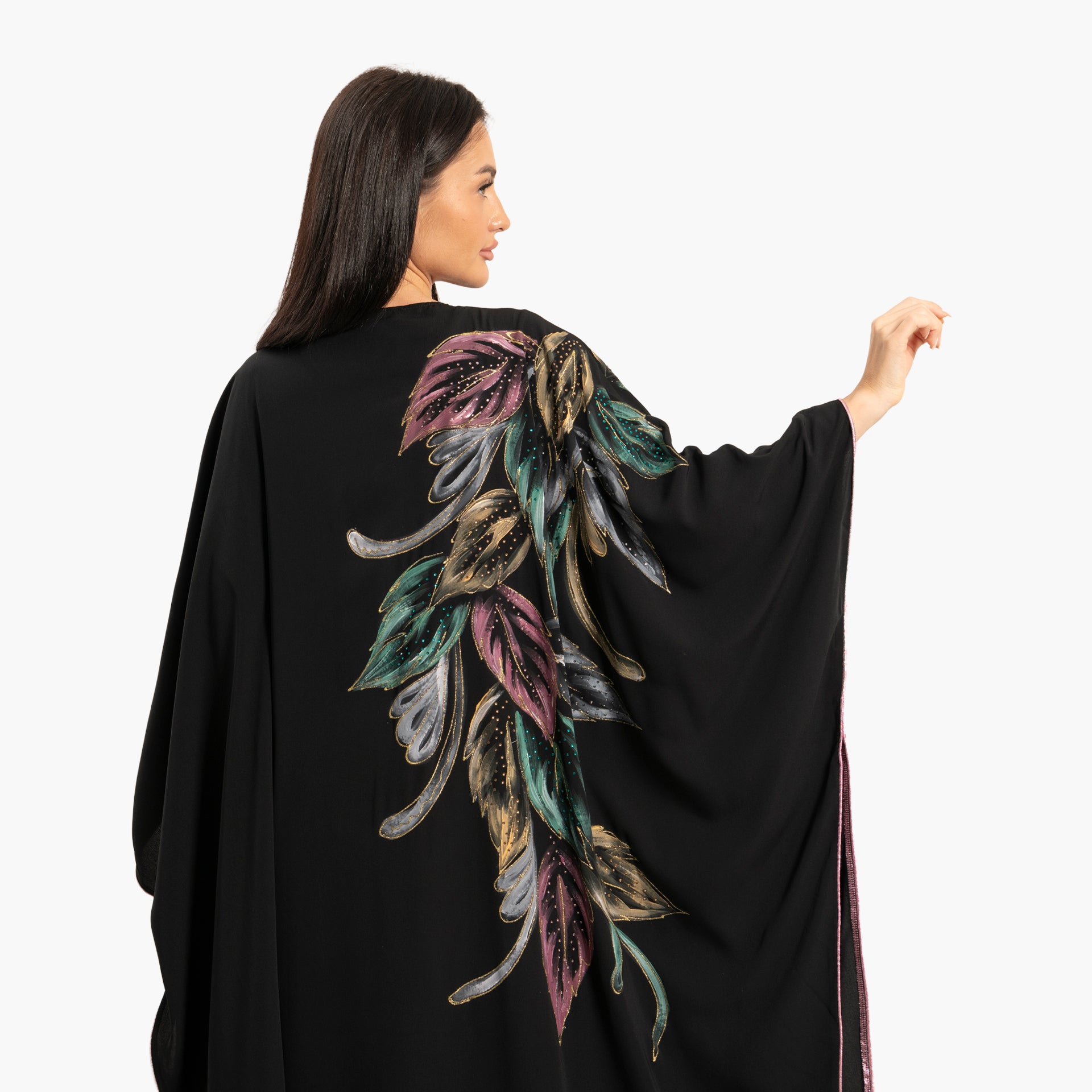 Women's Black with Colorful Floral Design Abaya By WECRE8