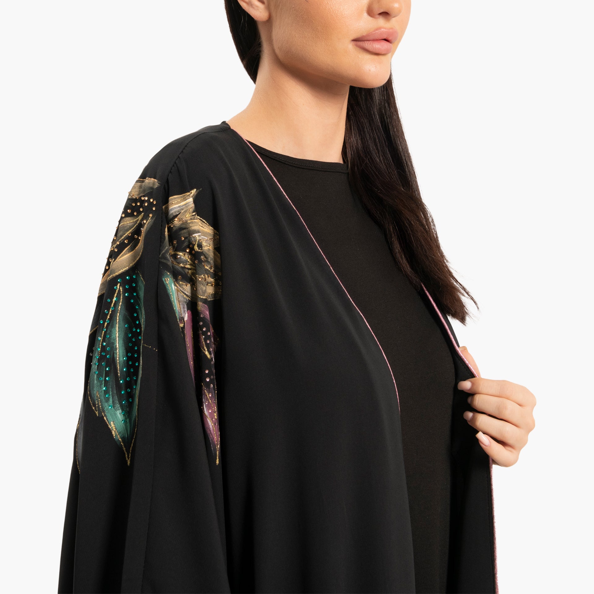 Women's Black with Colorful Floral Design Abaya By WECRE8