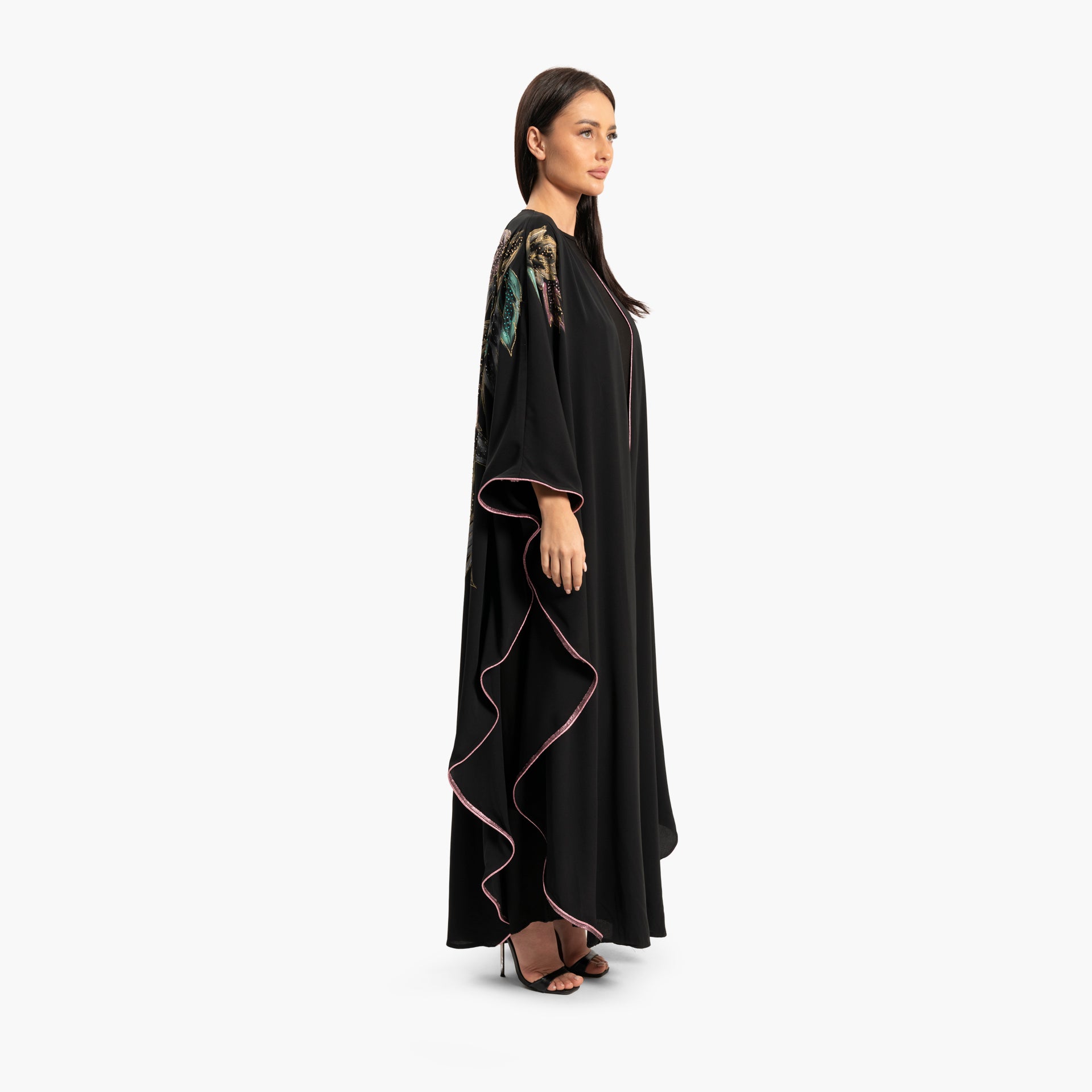 Women Black with Colorful Floral Design Abaya By WECRE8