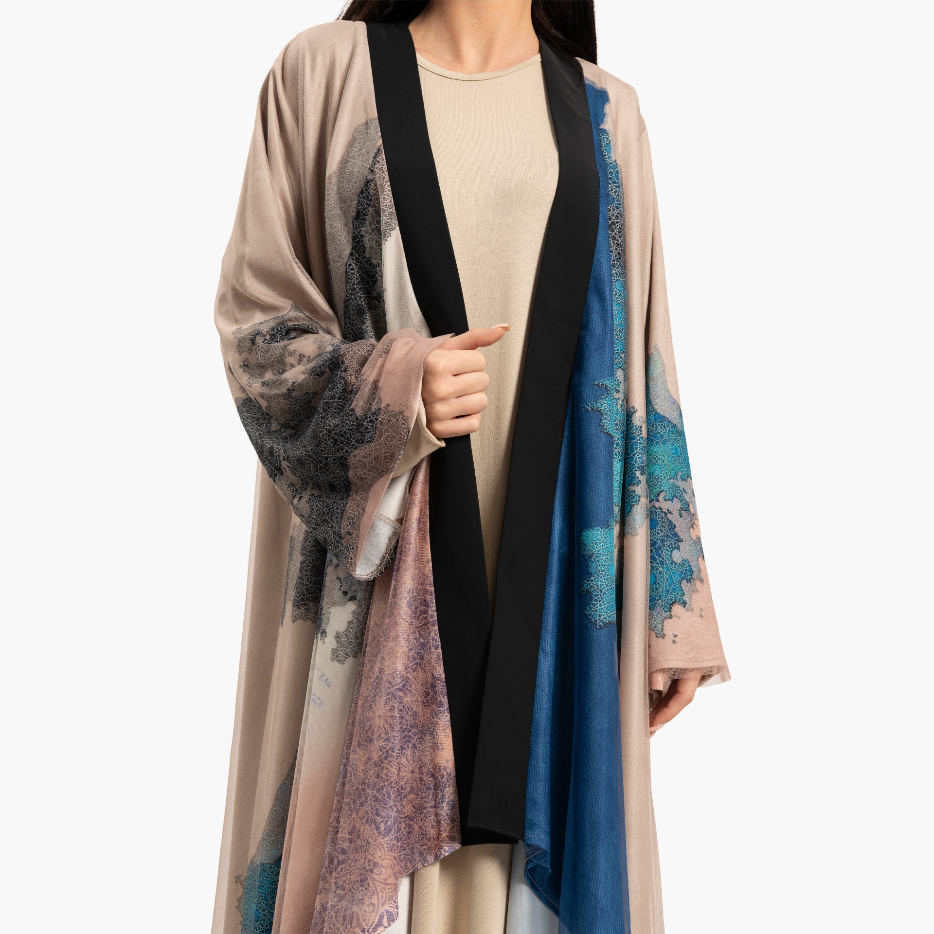 Women's Beige with Blue Abstract Motif Kaftan By WECRE8